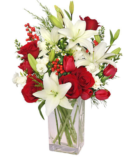 ALL IS MERRY &amp; BRIGHT HOLIDAY BOUQUET - A Christmas arrangement adds a fresh touch at holiday parties and get-togethers, and is one of the best last-minute gifts around. Send hand-delivered Christmas flowers, along with your warmest holiday wishes for the Christmas season. 