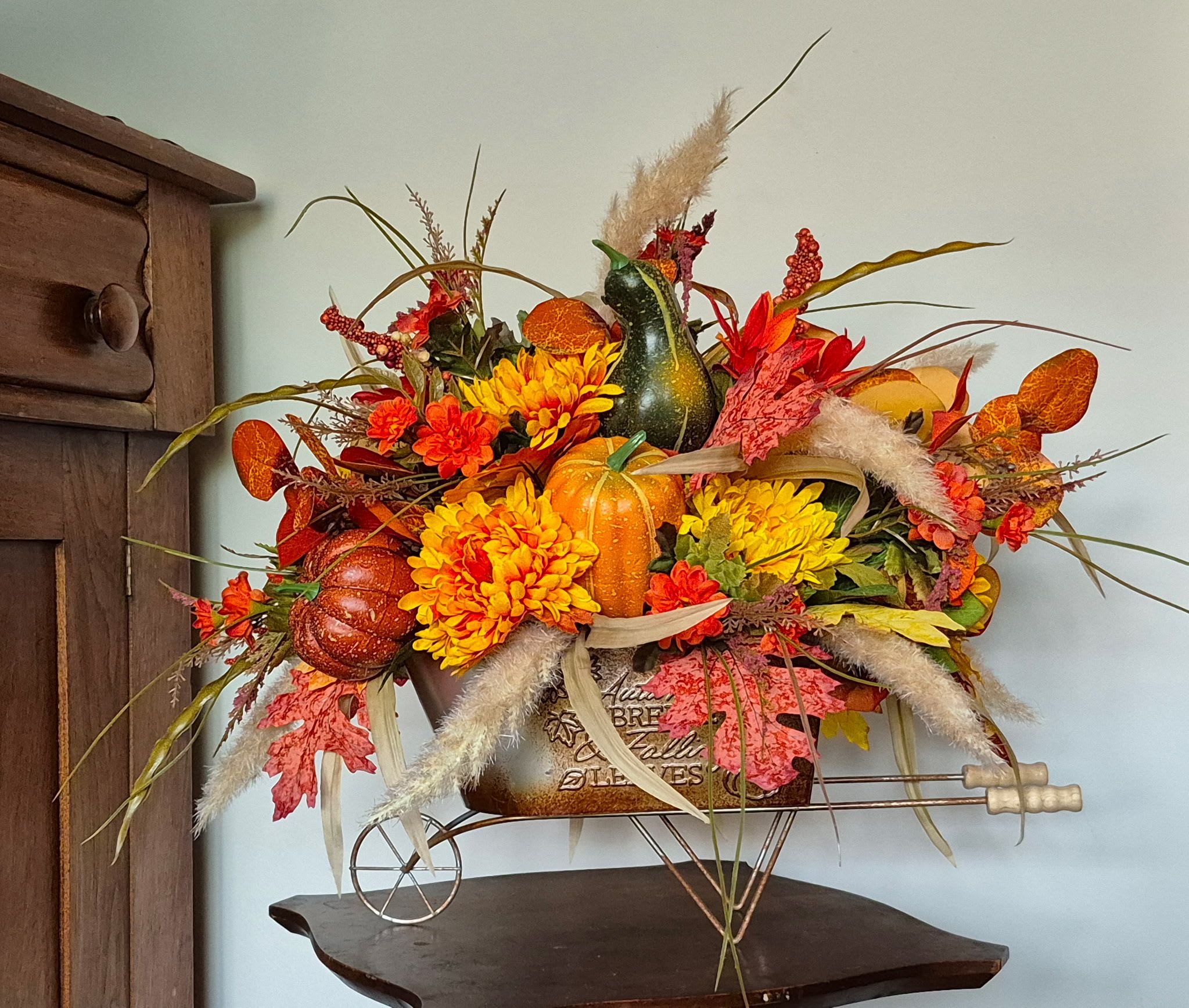 Everlasting Silk Thanksgiving Table Arrangement  - This stunning silk floral arrangement makes the perfect everlasting gift as a dining table centerpiece or to decorate any area that needs a burst of fall color. 