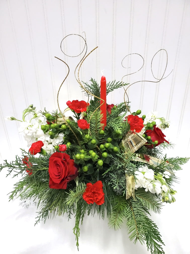 Christmas Centerpiece w/ candle - A Traditional Centerpiece with a candle to set in the middle of your Christmas meal. 