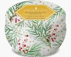 Mistletoe &amp; Holly 4oz Aqua De SOi Candle Tin - Crisp, green, and quietly nostalgic — Mistletoe &amp; Holly captures the essence of winter forests and quiet holiday moments. Fresh Fraser fir needles blend with the bright bite of juniper berry, creating a scent that’s woodsy, aromatic, and subtly festive. Light it to bring the outdoors in, no snow required.  These candles are designed to be enjoyed for an Approx 45 Hours Burn when properly cared for. The combination of our high-quality raw materials, blend of soy and vegetable wax, and our pure cotton wicks ensure that our candles will perform for an extended period of time.