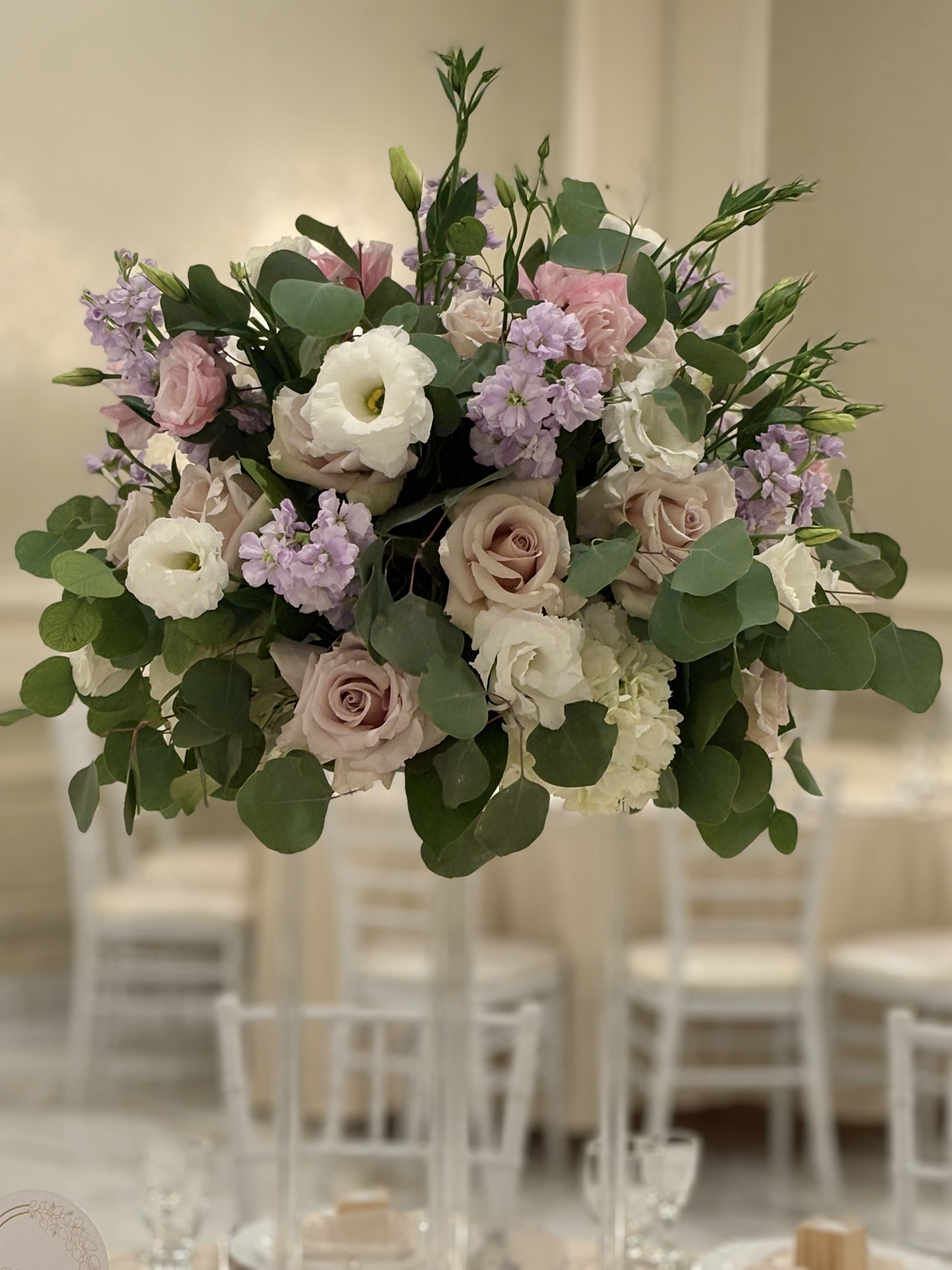 Timeless Love Display 3 By VLM Flowers - A luxurious wedding centerpiece. Designed to create a refined and romantic atmosphere with its layered textures and graceful color palette.