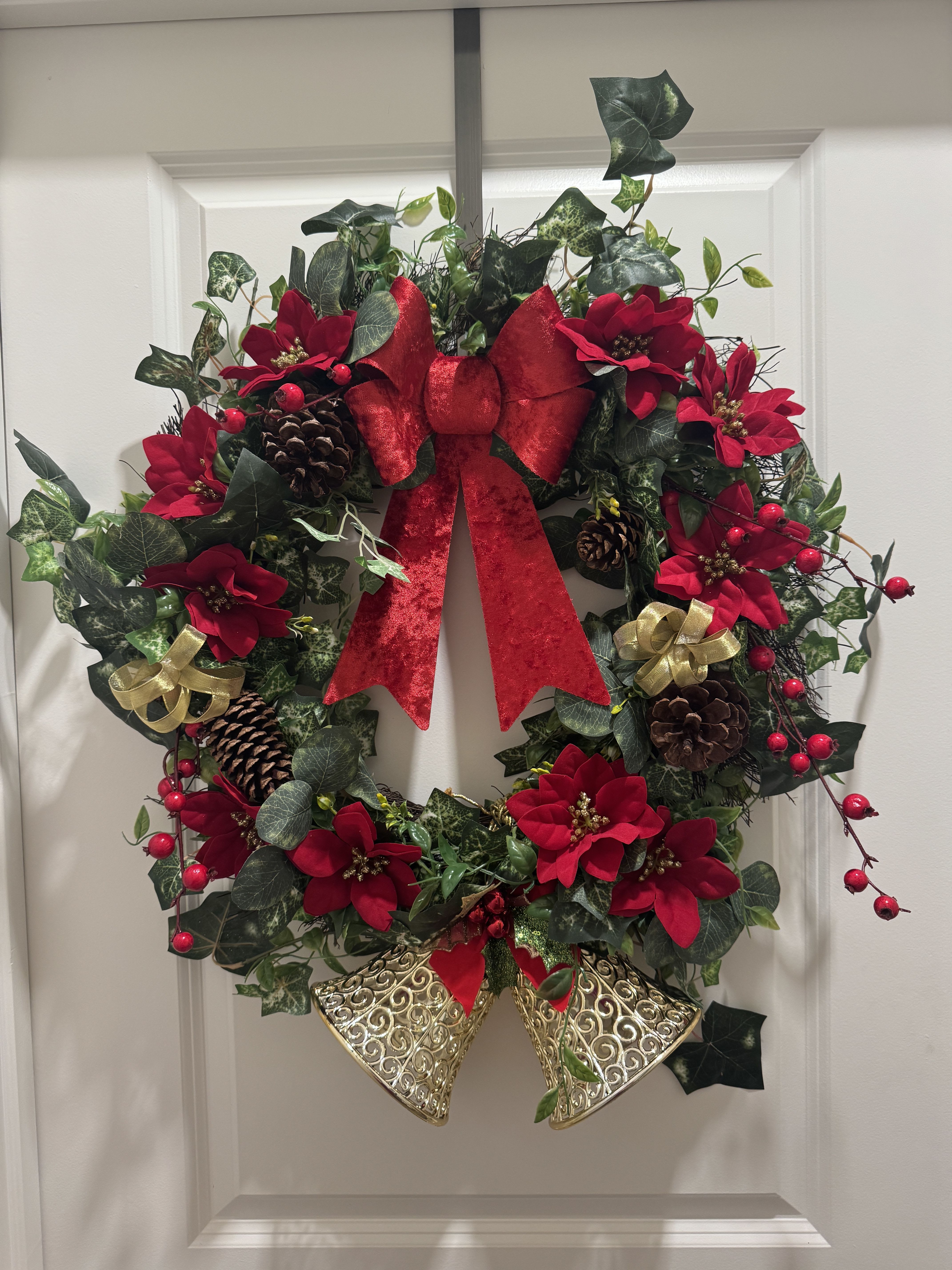 Silk Christmas Wreath - Make a bold and elegant impression with our Red &amp; Gold Luxury Silk Wreath, beautifully handcrafted to add warmth, glamour, and festive charm to any space.