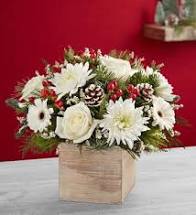 A Country Christmas  - pinecones red and white blooms complete this sweet look 