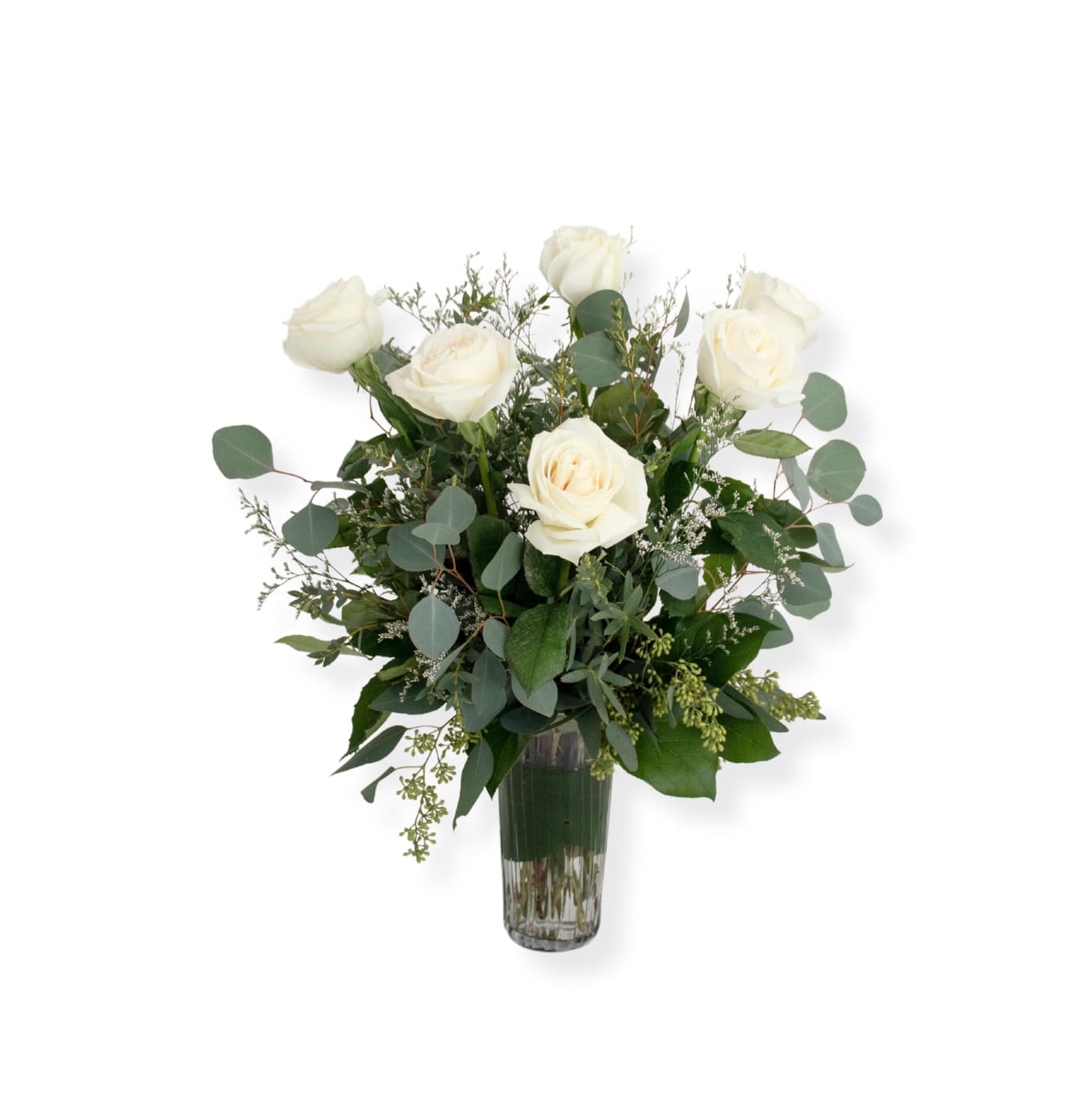 1/2 Dozen White Roses  - Pretty and perfect. There's nothing like long-stemmed white roses to show your affection.