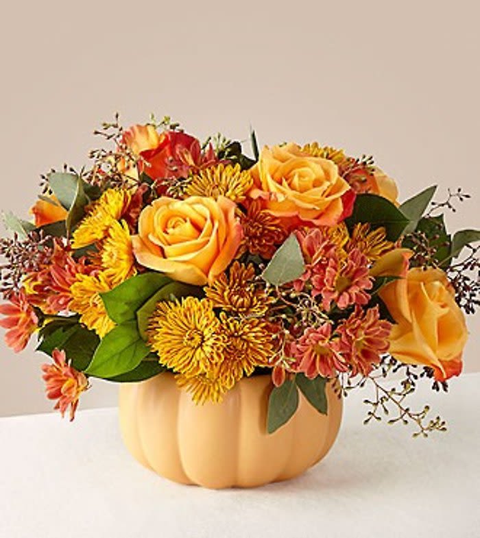 PUMKIN CENTER PIECE - MIX FALL FLOWERS