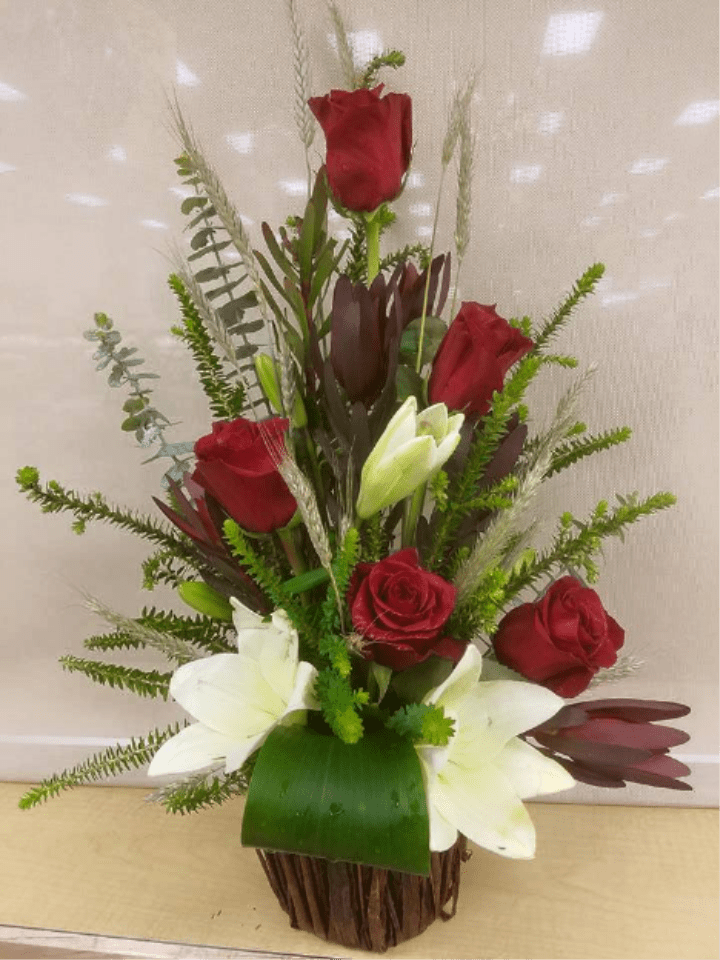 Red and White Beauty - Red roses and white lilies