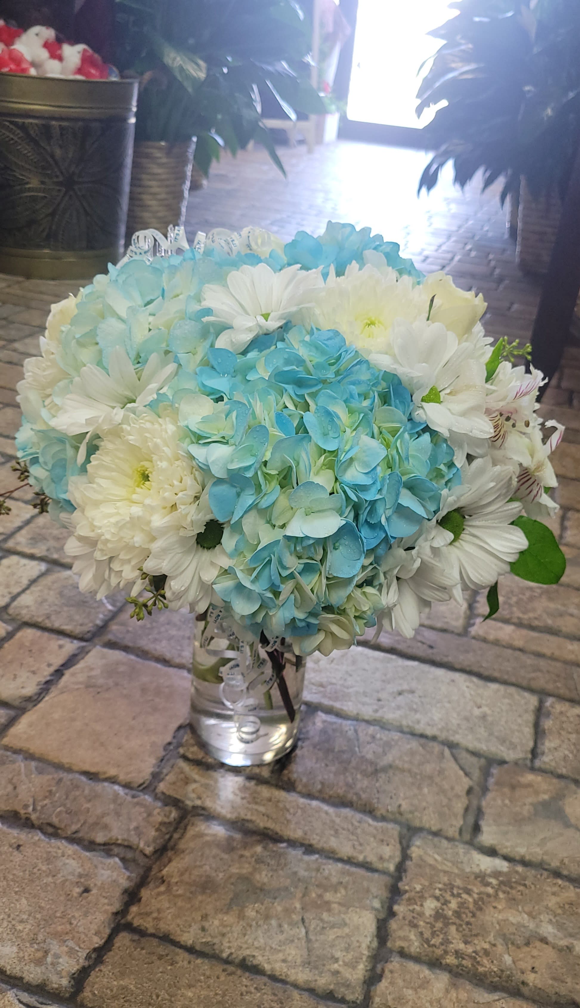 Baby Boy Blessings - A fresh and bountiful mix of blue and white flowers! Perfect for welcoming a new baby boy into the world! 