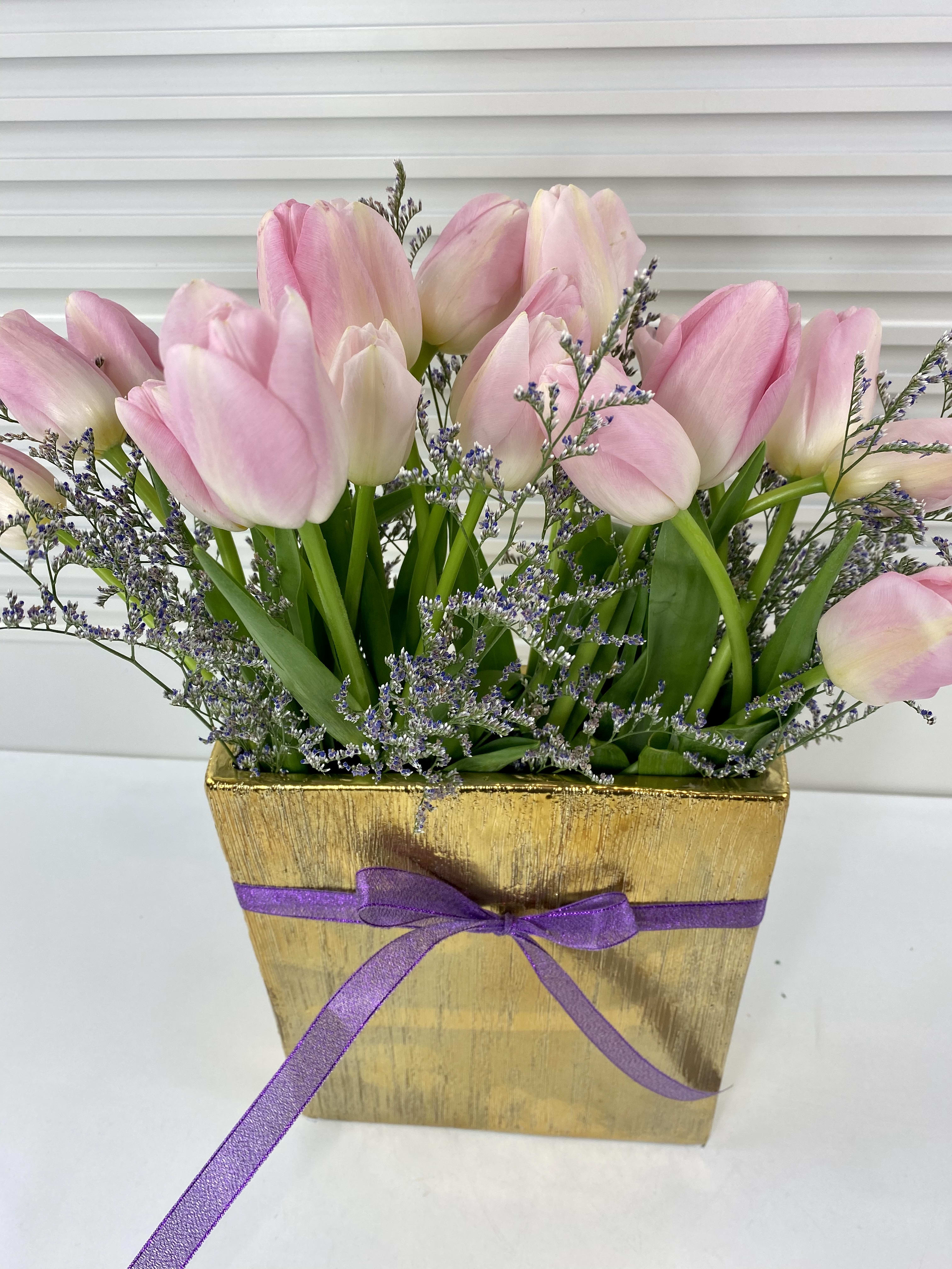 20 Fresh Tulips  - 20 Fresh Pink Tulip in an elegant modern vase. 