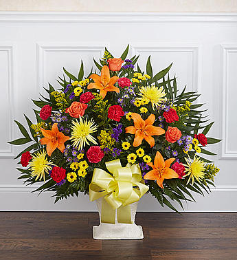 Heartfelt Tribute Bright Floor Basket Arrangement - Product ID: 91382   