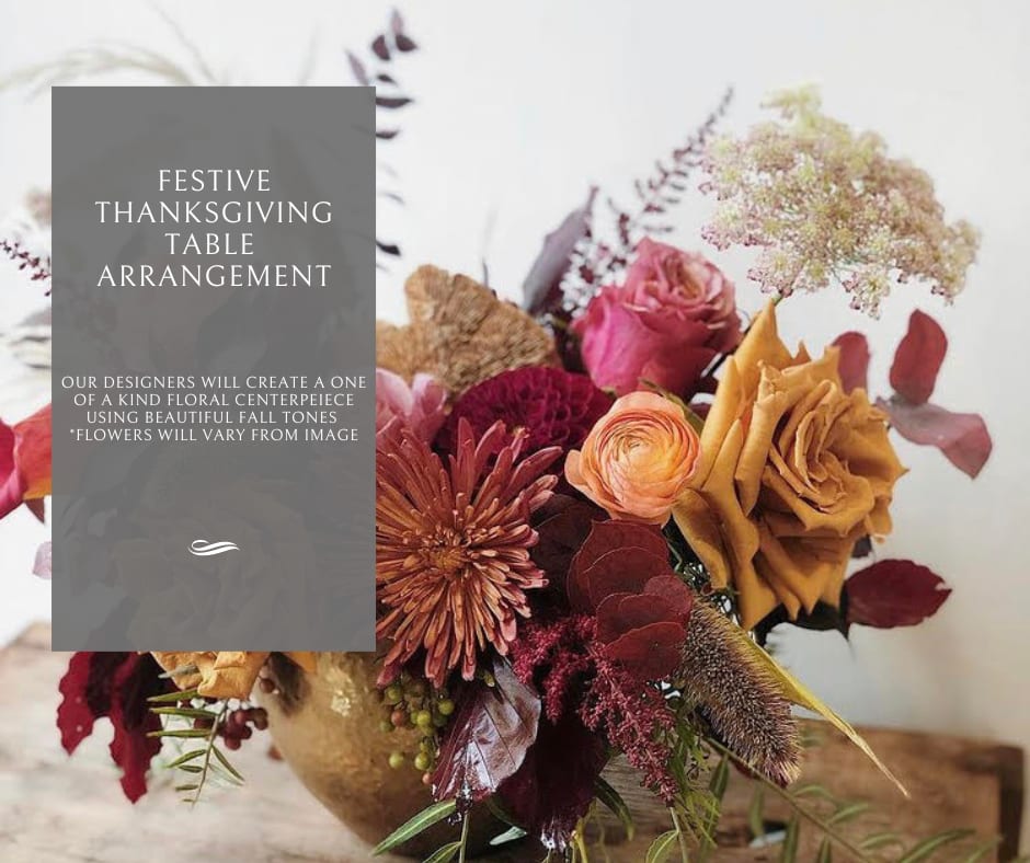 Thanksgiving Table Arrangement - Warm their hearts and brighten their table with this adorable fall inspired bouquet, arranged in a vase that will spice up any table for the Holiday.