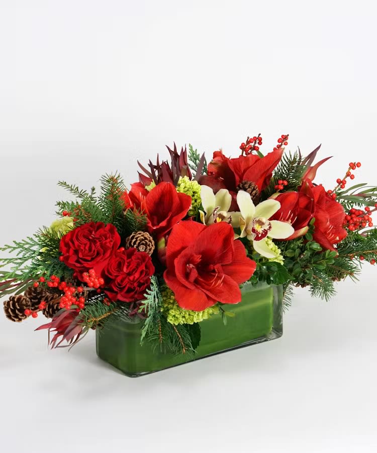 Holiday Centerpiece in red and green  - Beautiful table arrangements for your home or office . 