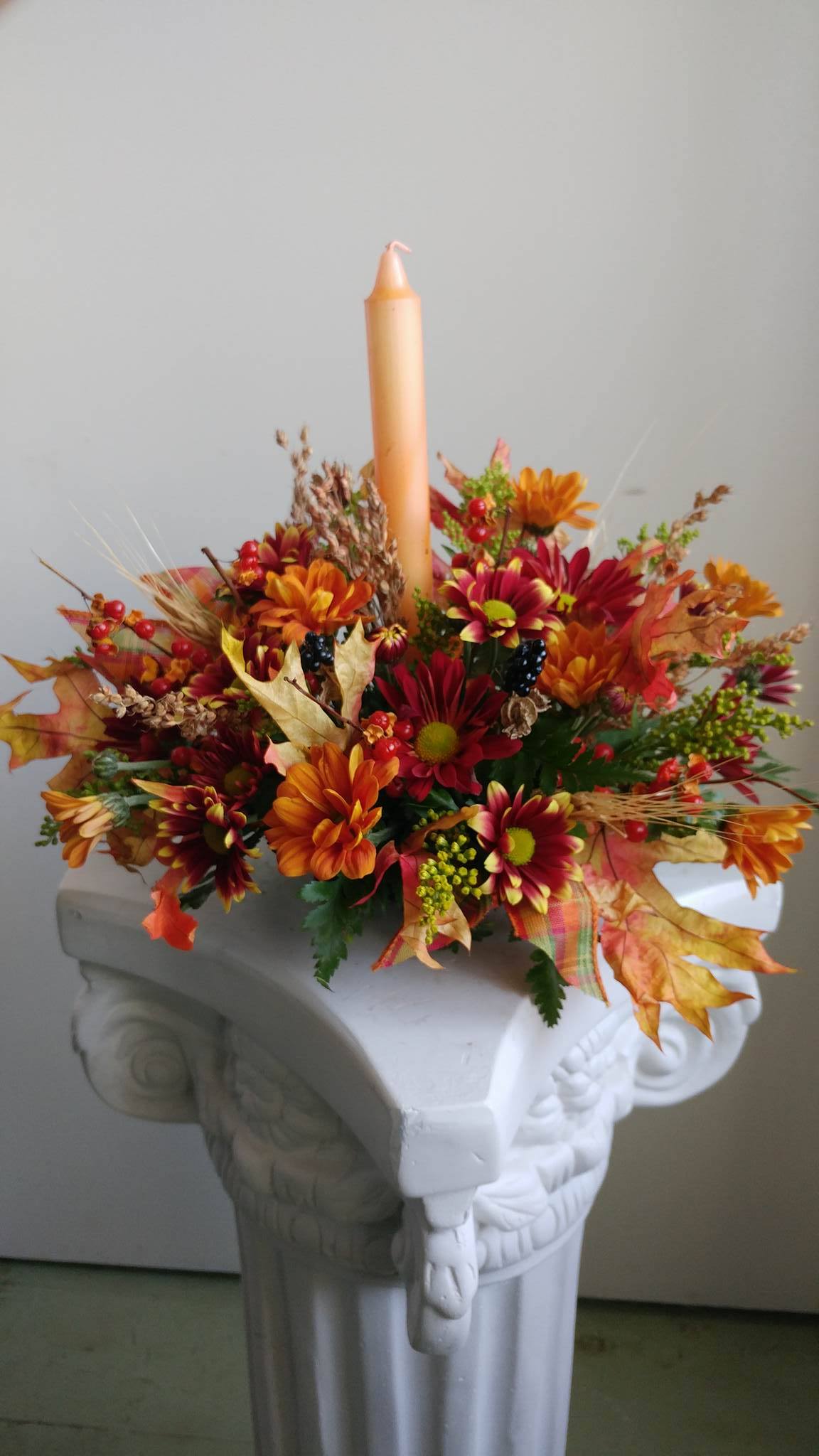 Thanksgiving Single Candle Centerpiece - Rustic, fall arrangement with a candle to accompany your family dinner!