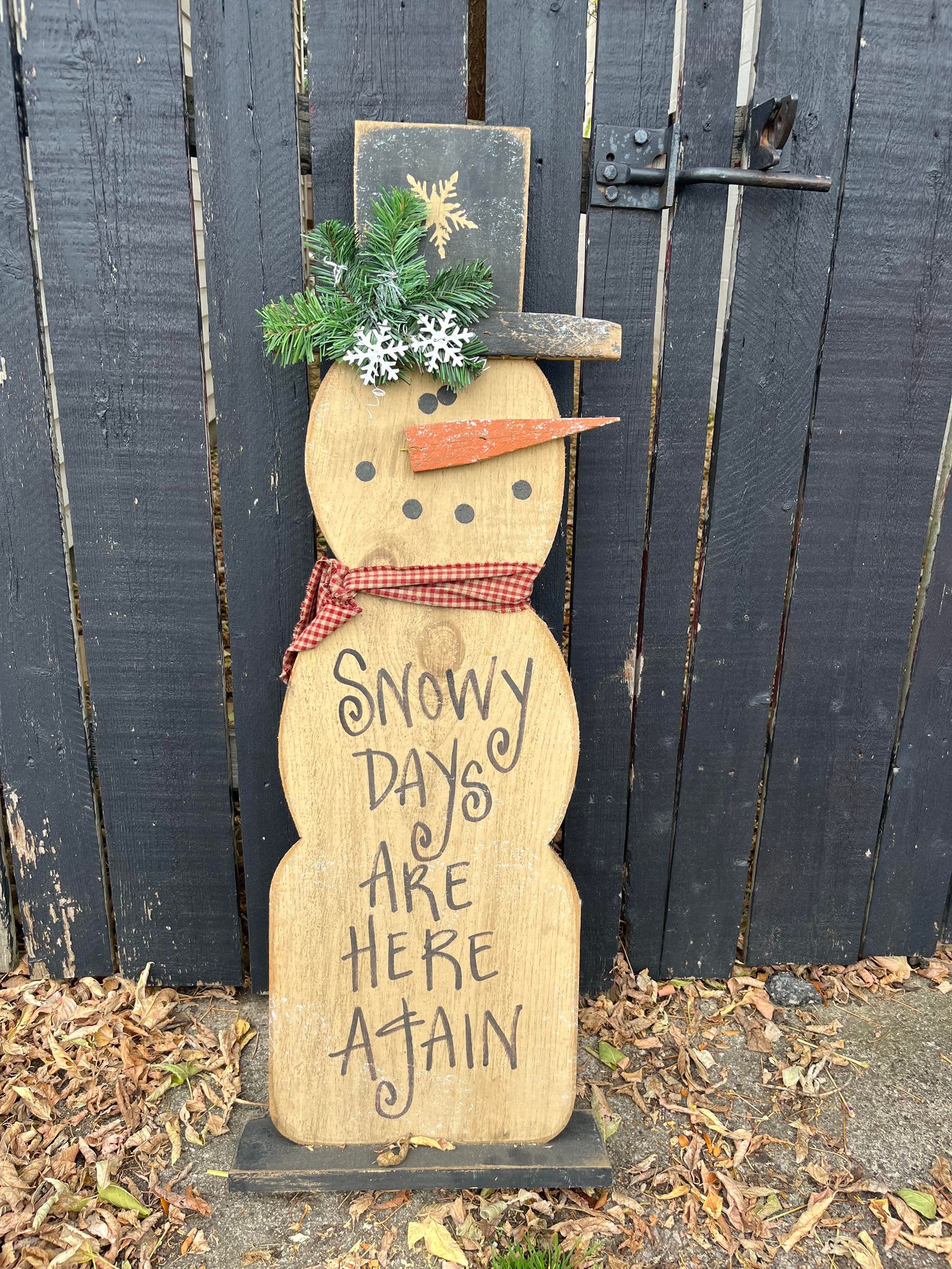 Snowy Days are Here Again wooden snowman - Snowy days are here again, wooden snowman with hat and scarf.   Made in the USA