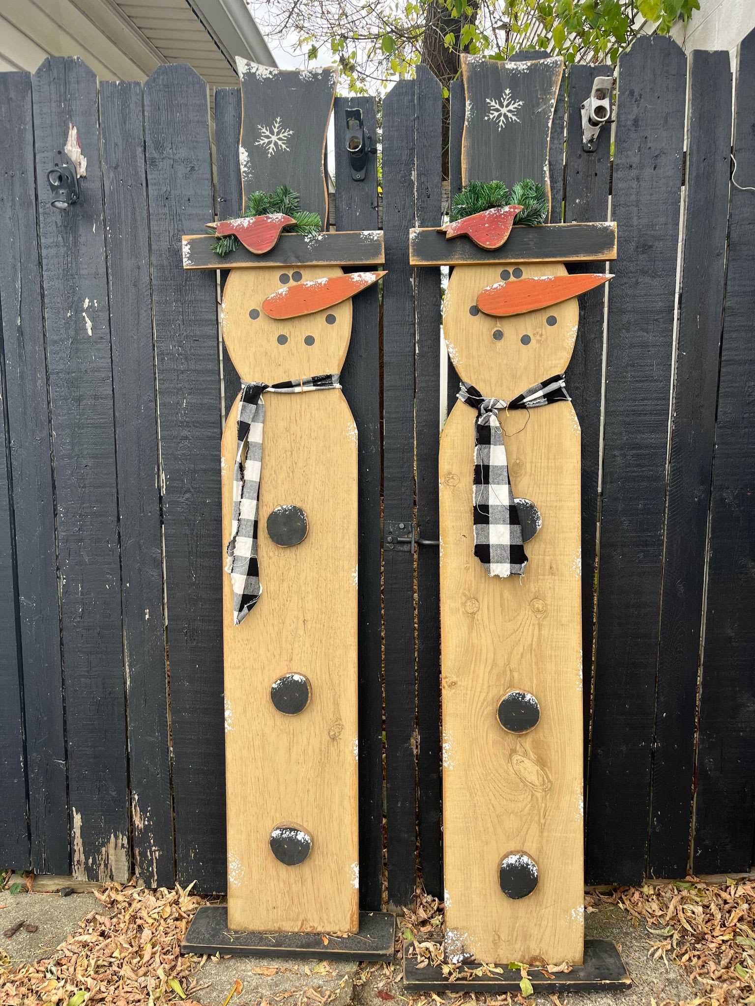Tall Wooden Snowman on Stand - Tall wooden stand alone snowman.  1 Snowman @ 69.00 ONLY 1 available   Made in the USA