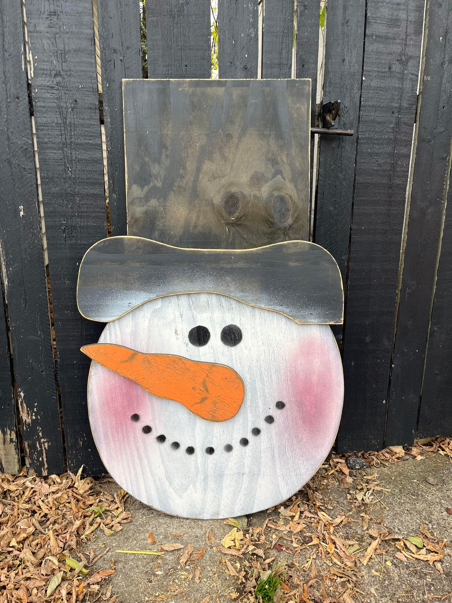 Round Wooden Snowman - Large Round wooden snowman. Leaner.   Made in the USA