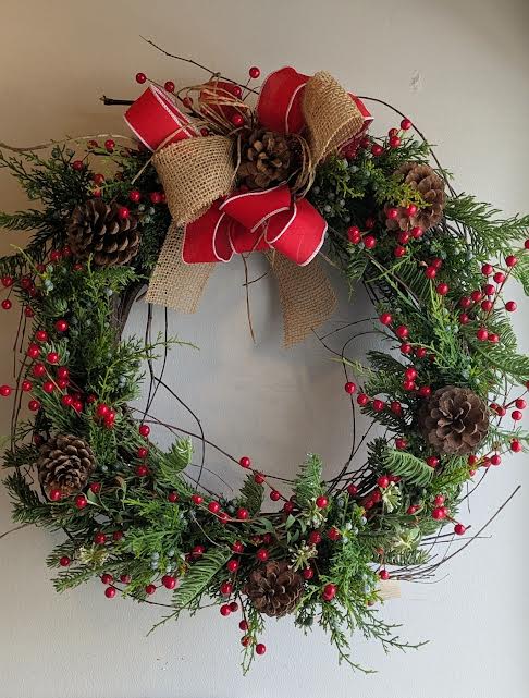 Birch and Berry Wreath 18&quot; - Birch with Artificial Berries and Greens with Bow