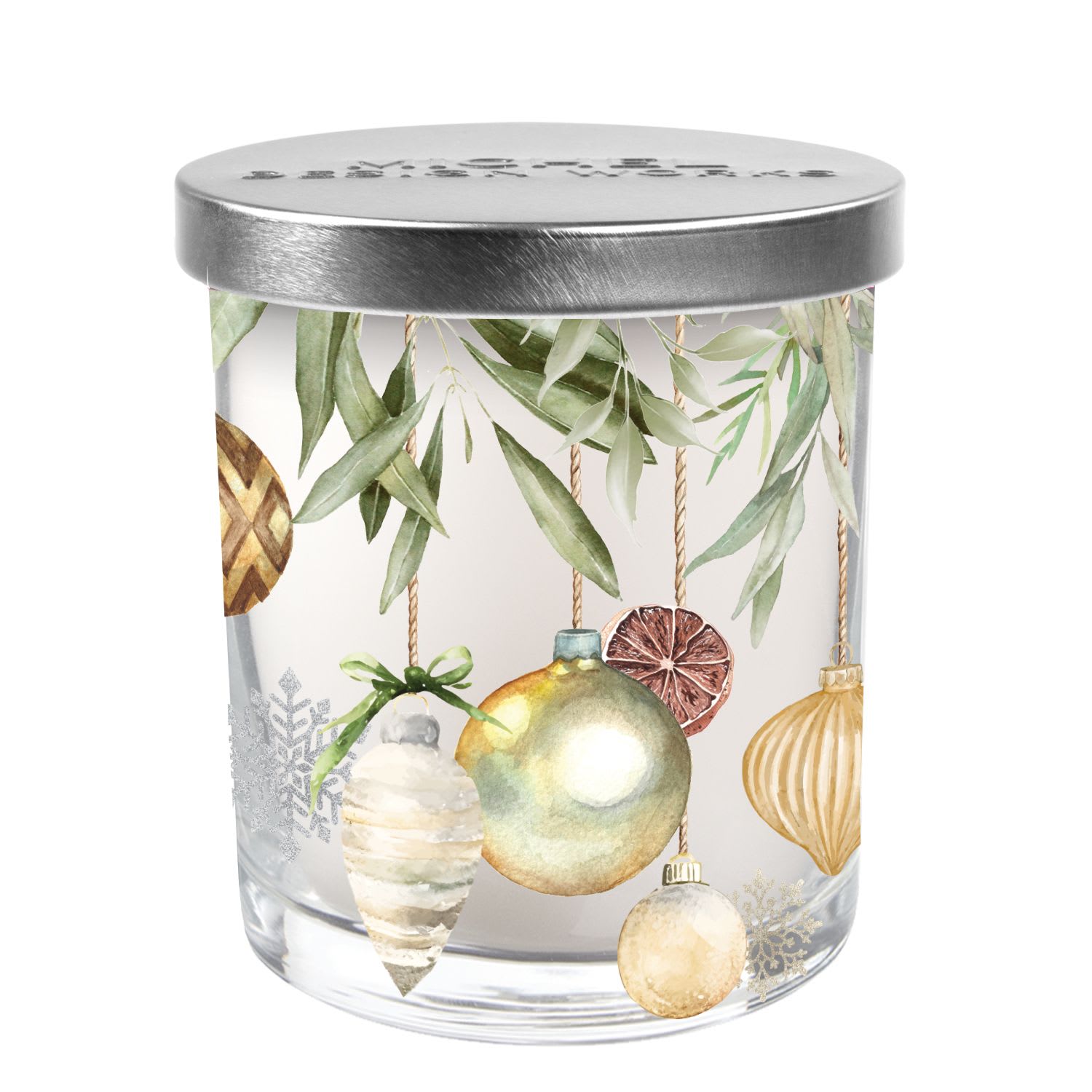 Peace on Earth Decorative Scented Candle - Fragrance: Woodsy cypress and juicy mandarins blanketed in cozy notes of amber.   Our all-natural, decorative jar candle is nontoxic, biodegradable and clean burning, made from a sustainably sourced soy and palm oil wax blend.  7.4 oz/209 g 38 hrs. approximate burn time