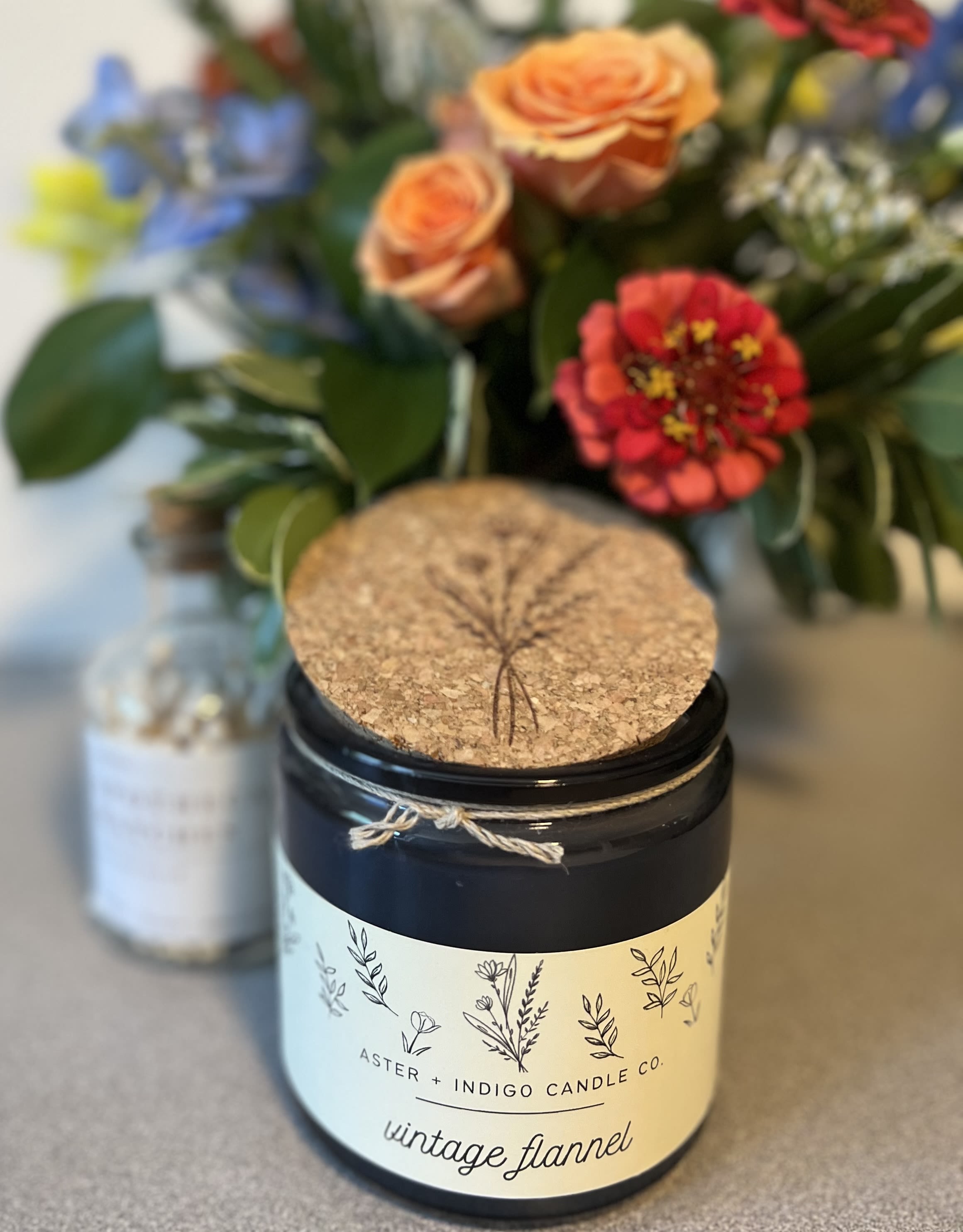 Fall Candle Bundle - 1 Fall candle from Aster &amp; co 1 Petite Designers Choice Arrangement 1 Apothecary Match Set 