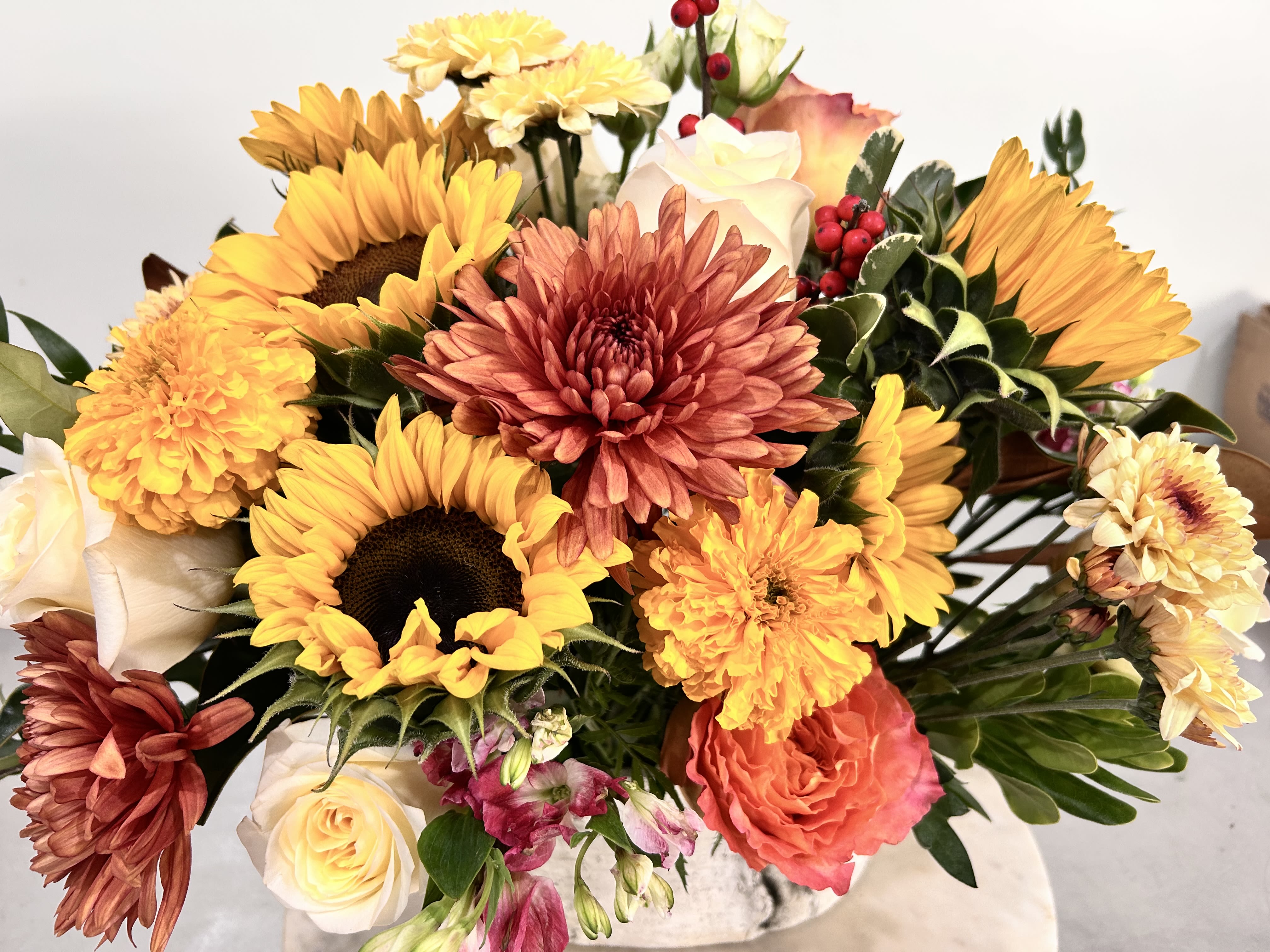 Birch Oval  - A beautiful birch oval vase with fresh seasonal flowers. Perfect holiday centerpiece.