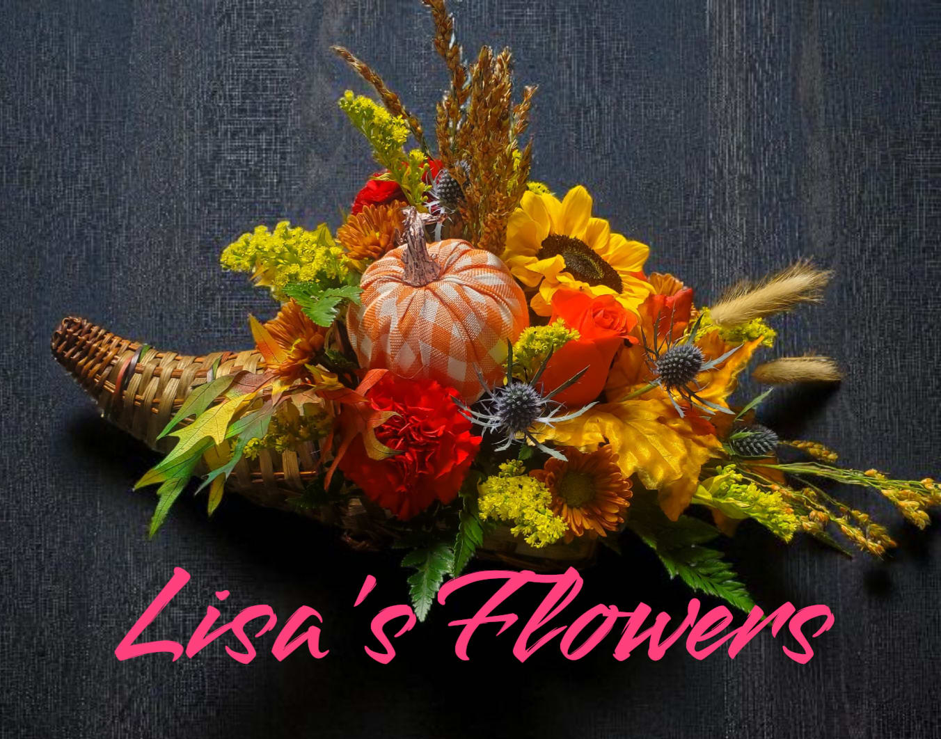 Autumn Cornucopia - Add some holiday decor to your table with this lovely arrangement! This designer's choice is filled with seasonal favorites.  It is the perfect holiday mix and sure to bring smiles to all who see it!  