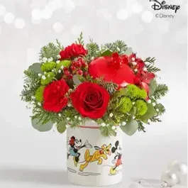 Disney's Mickey Mouse &amp; Friends Christmas Arrangement - Want to experience a little bit of Disney Christmas? This arrangement brings the Holiday Spirit with Christmas Reds, Greens and Micky Mouse to boot! 