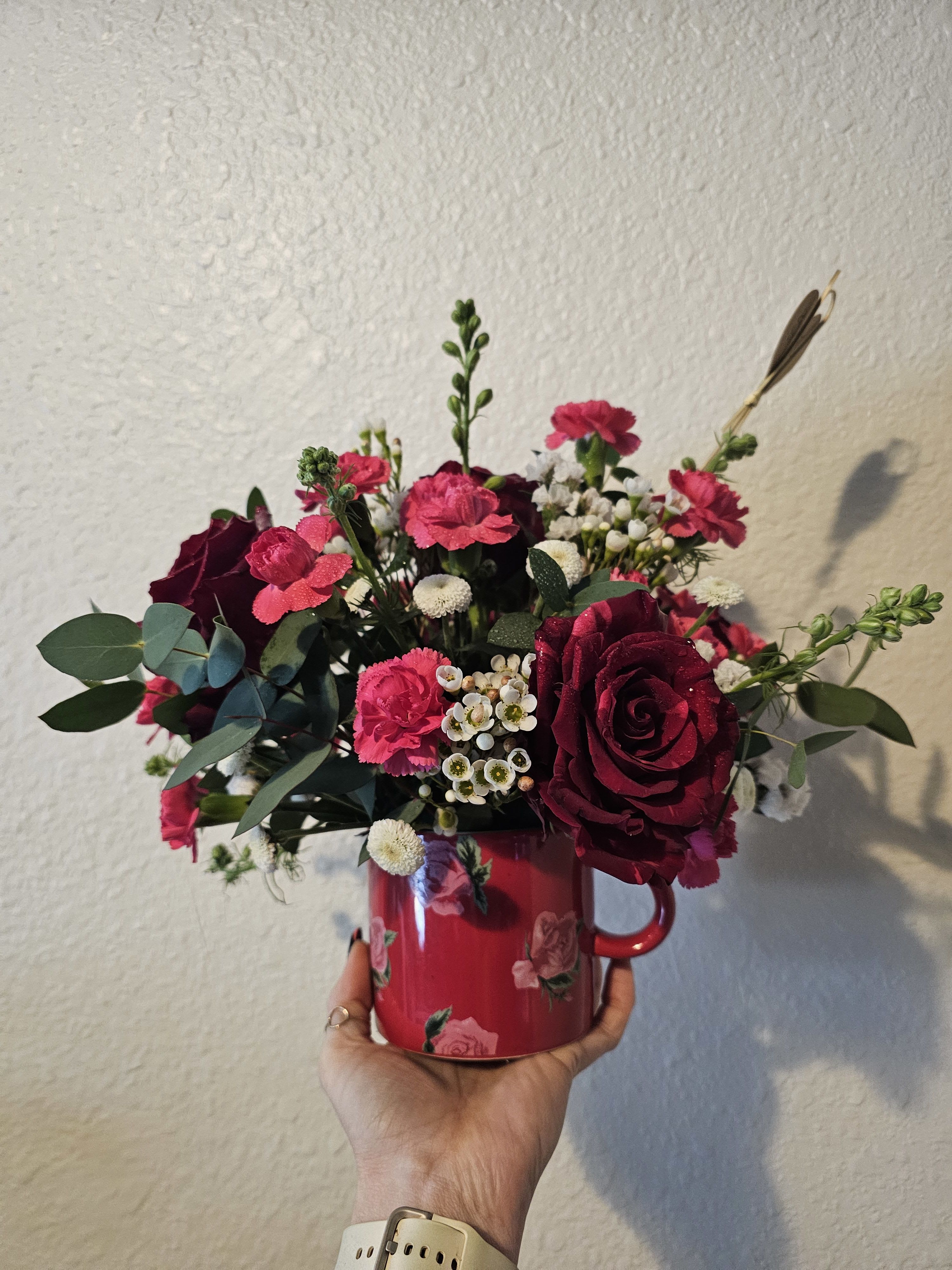 Bouquet in a mug - Beautiful petite bouquet in a unique and usable mug. Makes a great gift and a keepsake! 