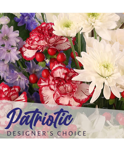 Patriotic Bouquet Designers Choice - These beautiful flowers are sure to bring fireworks to any celebration! Our designers will create something that embodies the pride and joy of the American spirit. Let freedom ring!  The photo is a stock image for reference only. Flowers will vary based on fresh inventory.