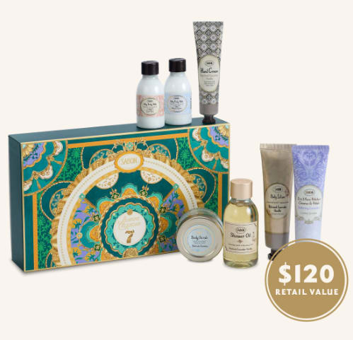 Sabon - 7 Day Advent Calendar - Majestic Gala - From Sabon: Celebrate the magic of the season with 7 days of discovery. The Majestic Gala 7-Day Advent Calendar is a compact holiday treasure designed for a week of indulgence. Perfect for a shorter countdown, gifting, or a personal treat, each drawer holds a handpicked luxury from SABON’s bestselling and seasonal creations.  Wrapped in elegant holiday packaging inspired by the Majestic Gala theme, this calendar brings festive joy in a perfectly giftable size. Ideal for friends, loved ones, or simply to savor a week of self-care before Christmas. Retail Value: $120.