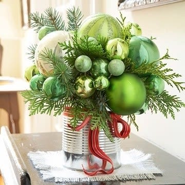 Chartreuse Christmas - Shades of Chartreuse and Green Christmas balls interspersed with fresh pine and cedar....(container varies)