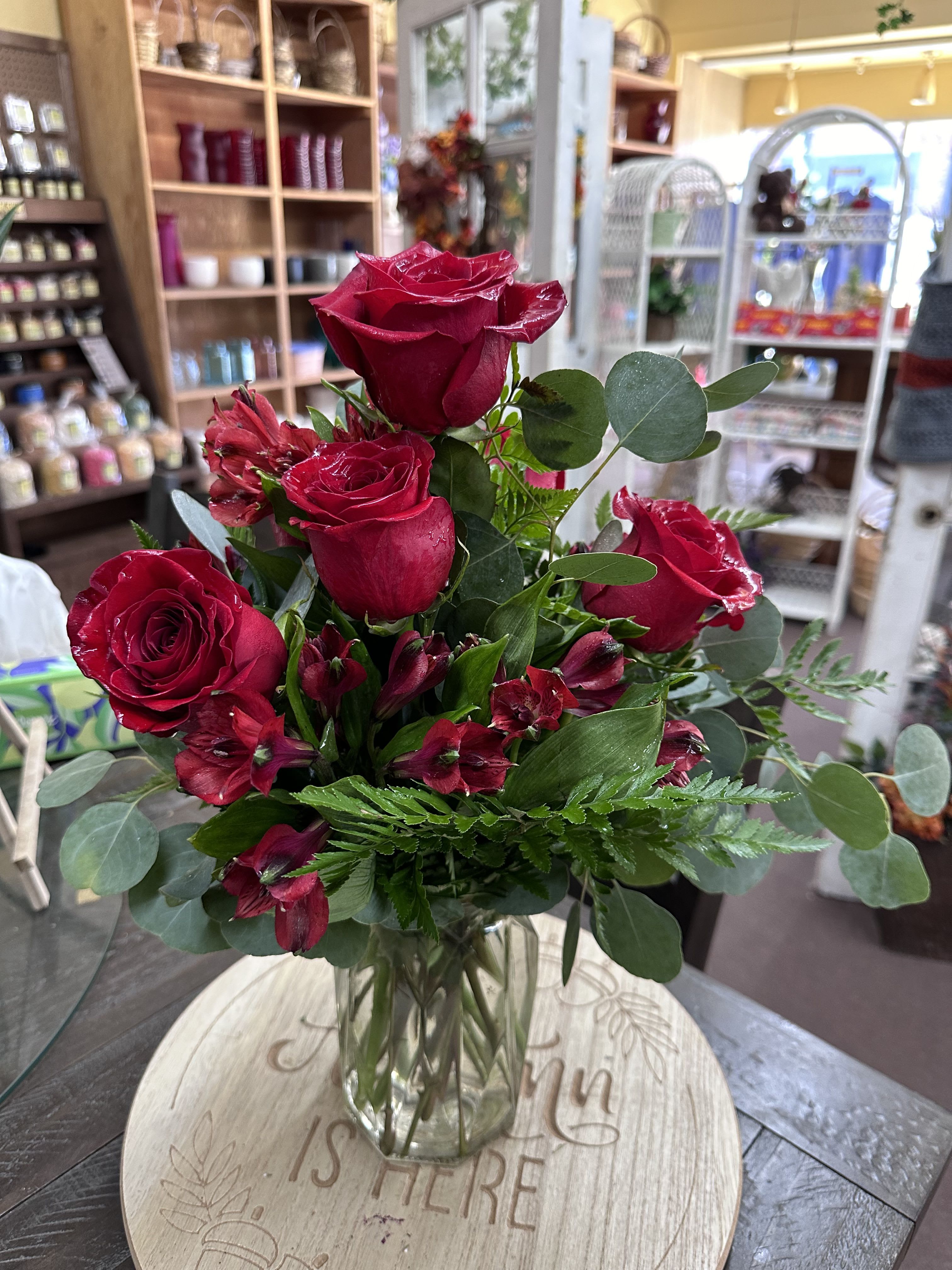 Red Roses and Alstromeria - 1/2 dozen Red roses and red alstromeria