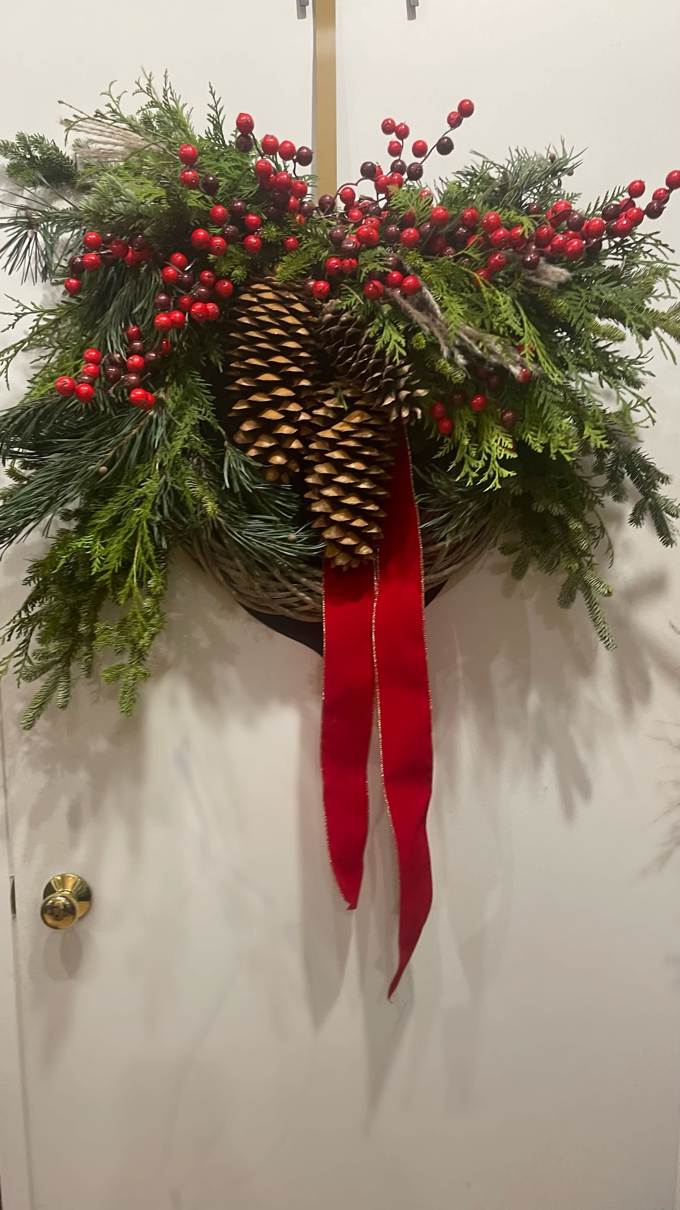 Santa Baby Wreath - Large 18” willow wreath with large pine cones and berries. 