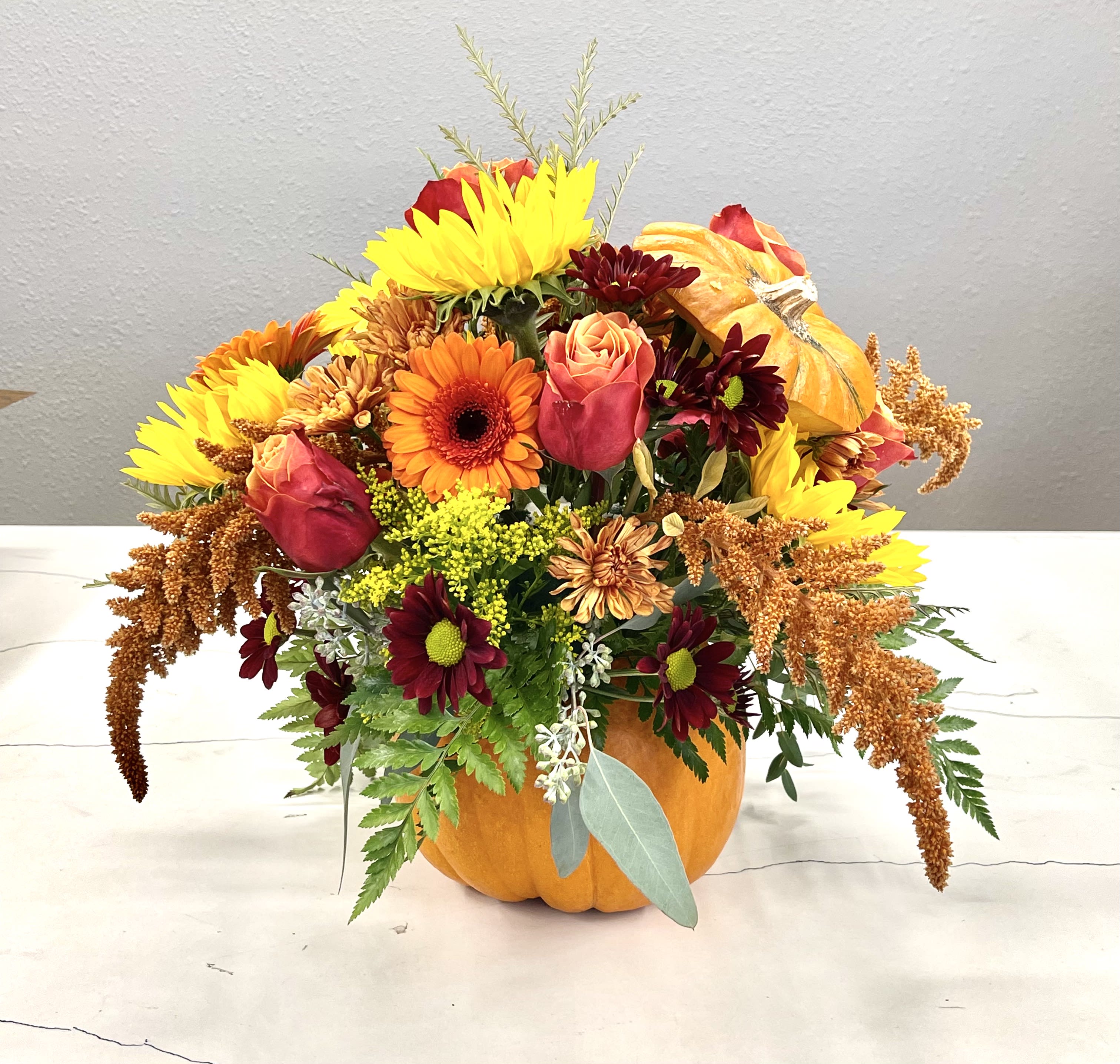 HARVEST PUMPKIN - The gorgeous colors of fall are delightfully designed in this keepsake Natural pumpkin container for your table .