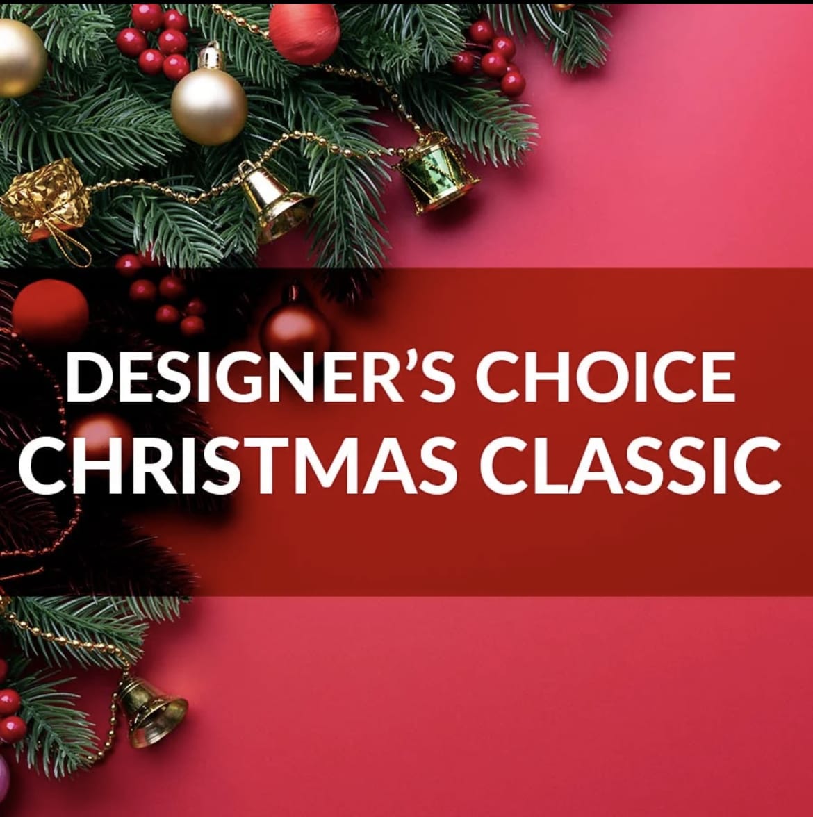 Classic Christmas Arrangement - Designer’s Choice - Not sure what to order? Let our team of talented designer’s handcraft you a beautiful floral arrangement of the freshest festive flowers of the week!  Standard: Short and Compact Arrangement (Approximately 10” Tall)  Deluxe: Medium Sized Arrangement (Approximately up to 18” Tall)  Premium: Taller Arrangement (Approximately up to 26” Tall)  Note: Photo is for example only and flowers may vary depending on current inventory.