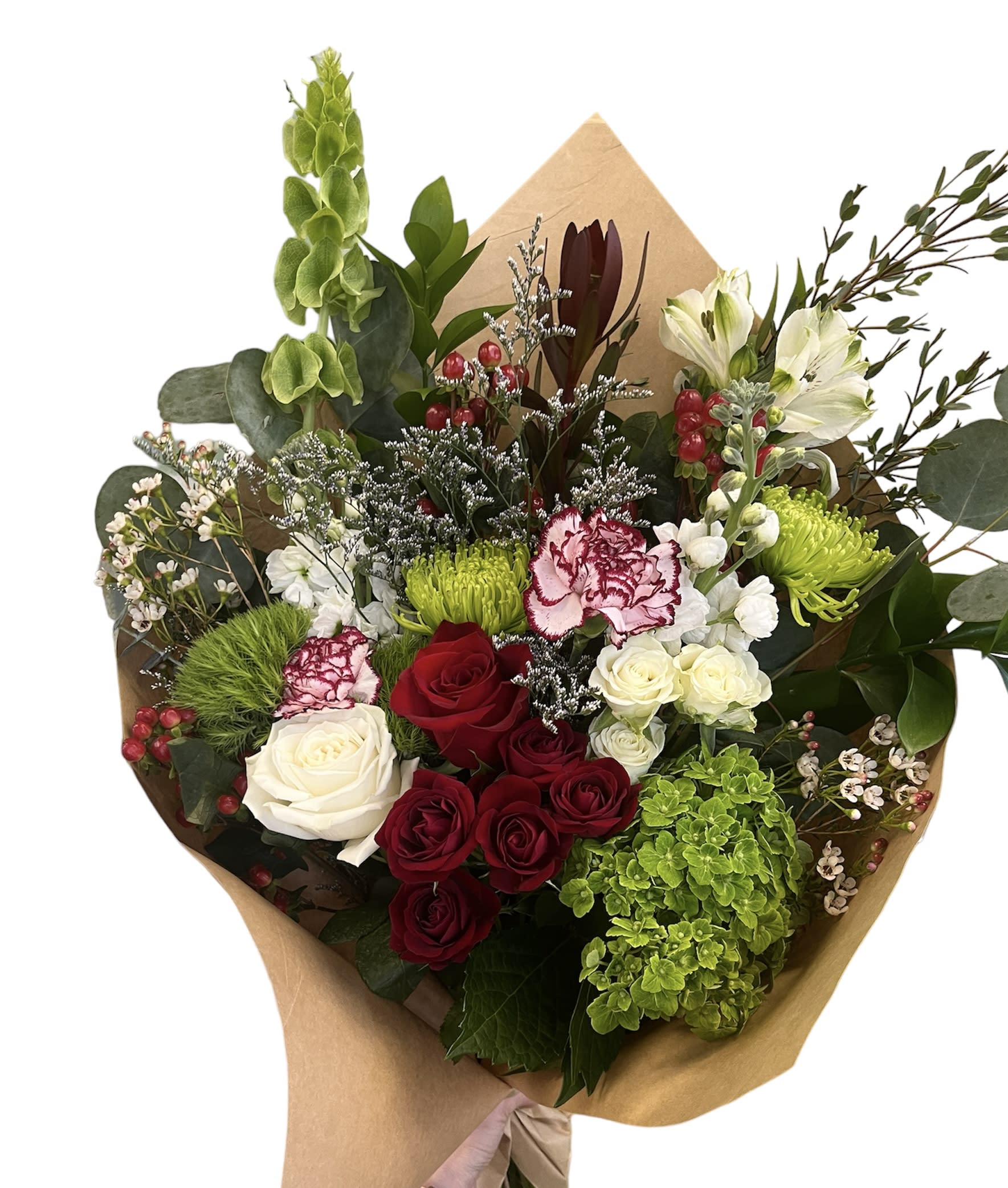 Christmas Wrapped Bouquet - Unwrap the magic of the holidays with our stunning Christmas wrapped arrangement!