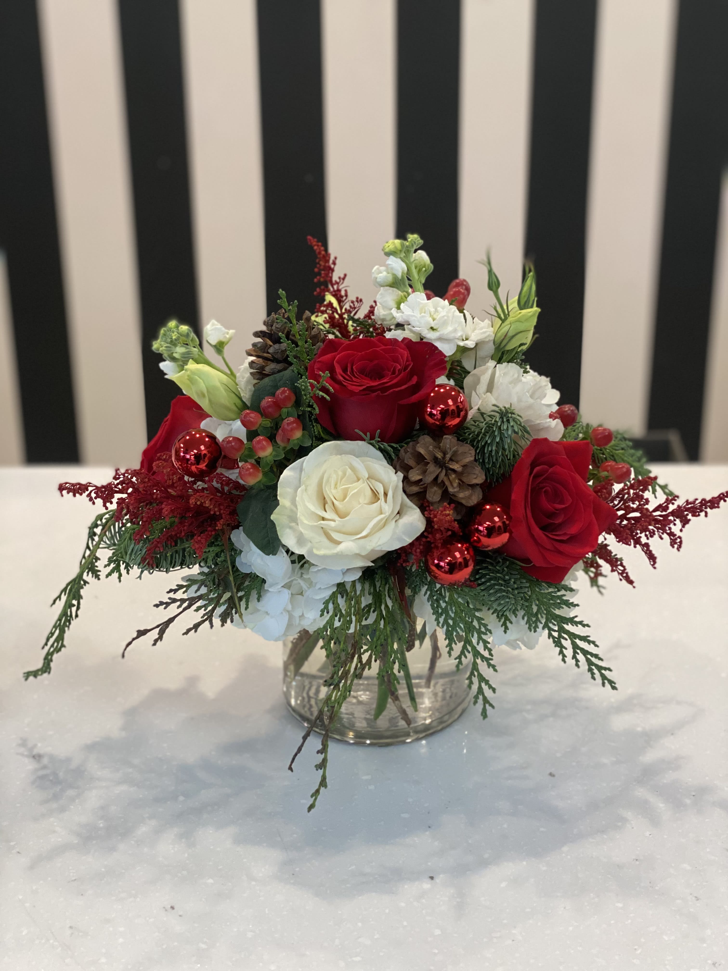 Simple Christmas  - This a beautiful, classic, traditional  Christmas arrangement great to give as a gift or as a centerpiece.