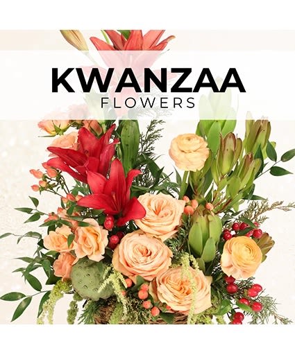 Montclair Flowers and Gifts Designers Choice - Kwanzaa Floral Arrangement - Celebrate Kwanzaa with a one-of-a-kind fresh flower arrangement! Everyone is sure to be delighted by a stunning bouquet designed especially for the holiday by our expert florists. Made with Red, White and Green Flowers, send those you love and care about, the Designer's Choice Kwanzaa arrangement today!