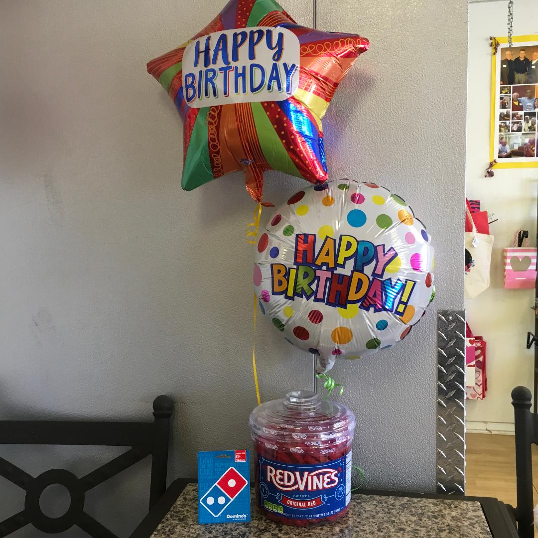 Birthday Balloons, Red Vines &amp; Dominos - As shown w/ $15 Dominos gift card included