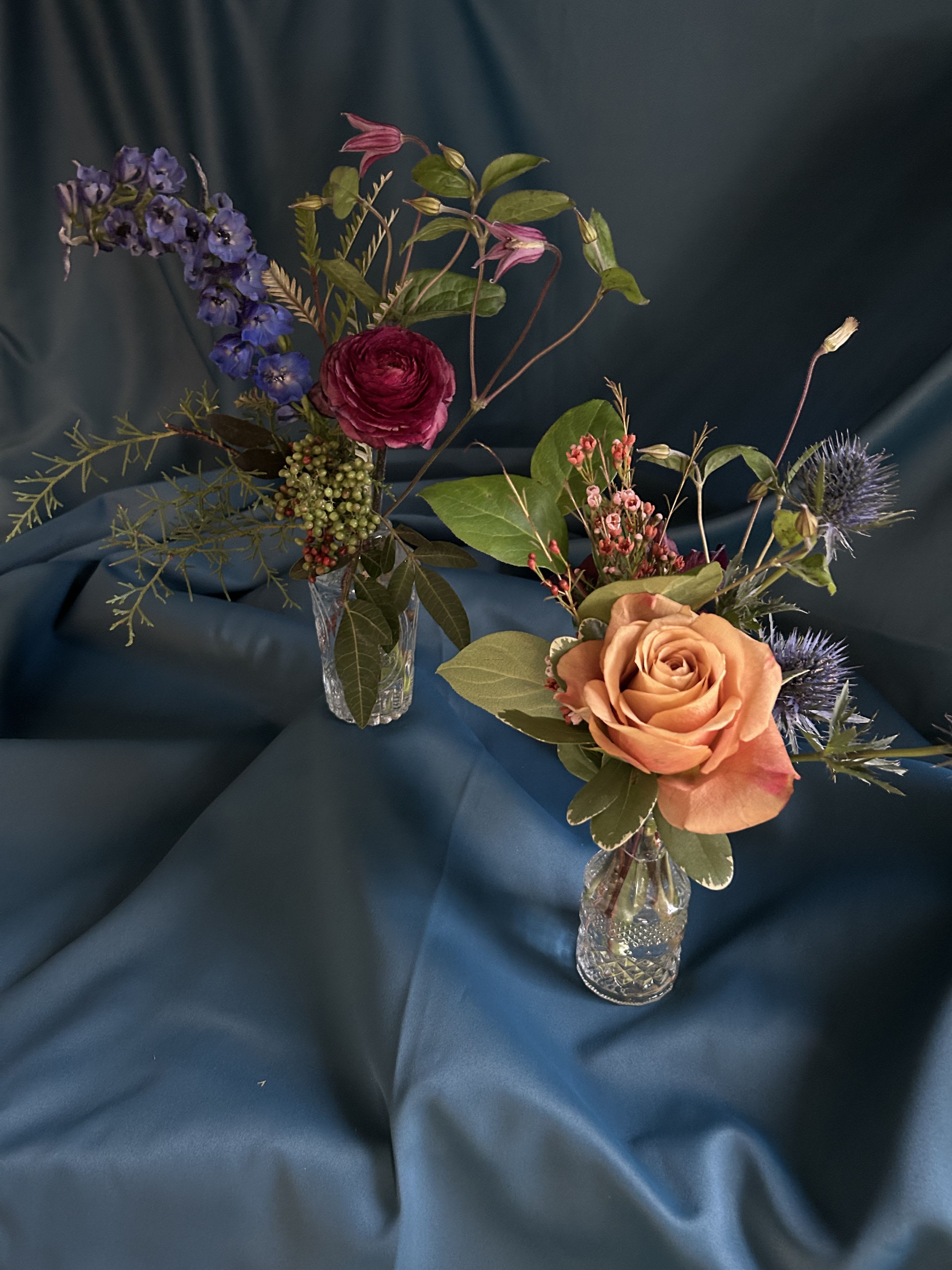 DESIGNER'S CHOICE, PETITE BUD VASE - Pick your palette for this adorable bud vase!  A perfect gift for anyone.  Your's may look different based on availability of flowers.  Picture shown reflects size and volume.  