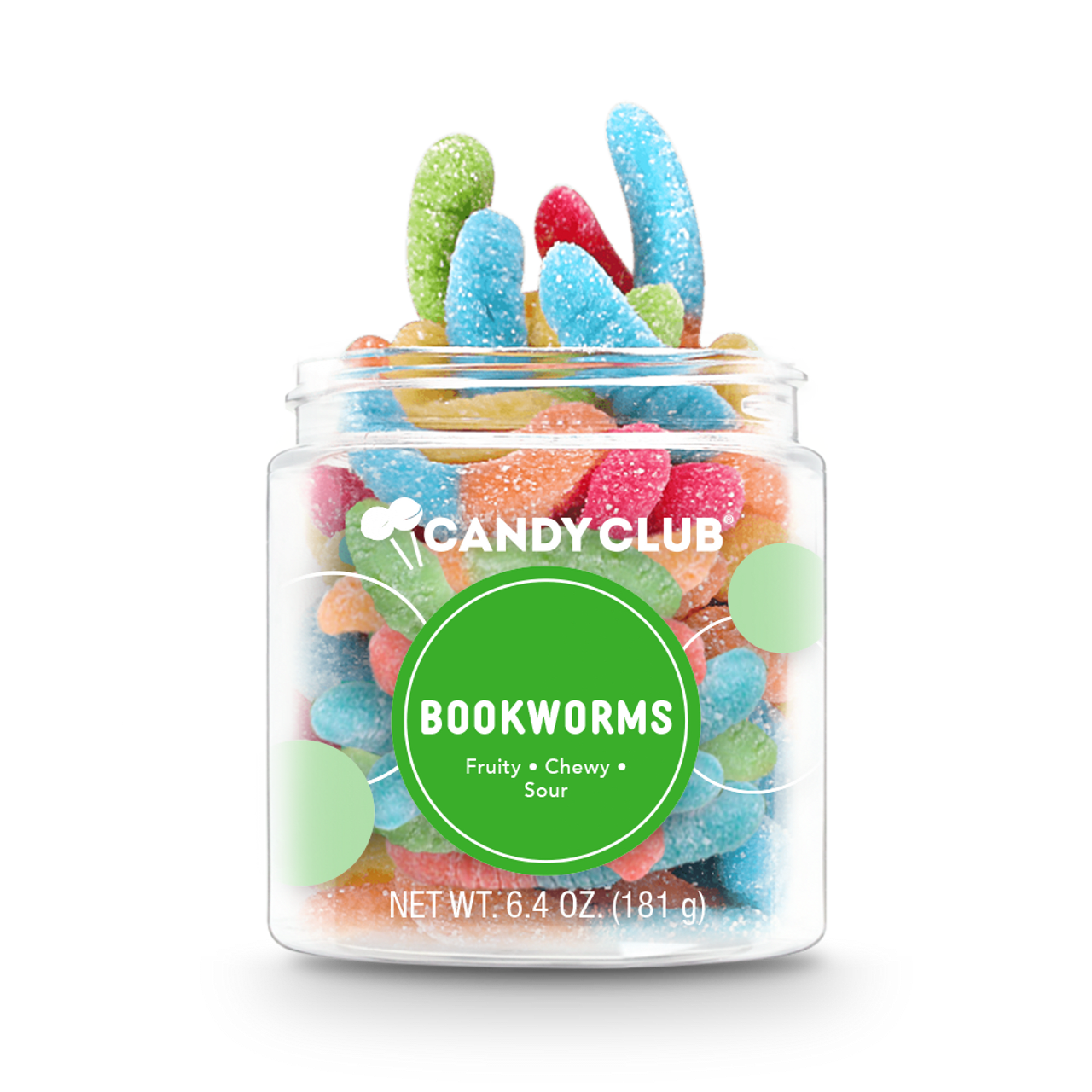 Candy Club Bookworms - Sweet-tart mini gummy worms in a wiggly array of fun and fruity flavors.  ALLERGENS: Processed in a facility that handles dairy, soy, egg, peanut, tree nut (almond, pecan, and brazil nut), and wheat products.