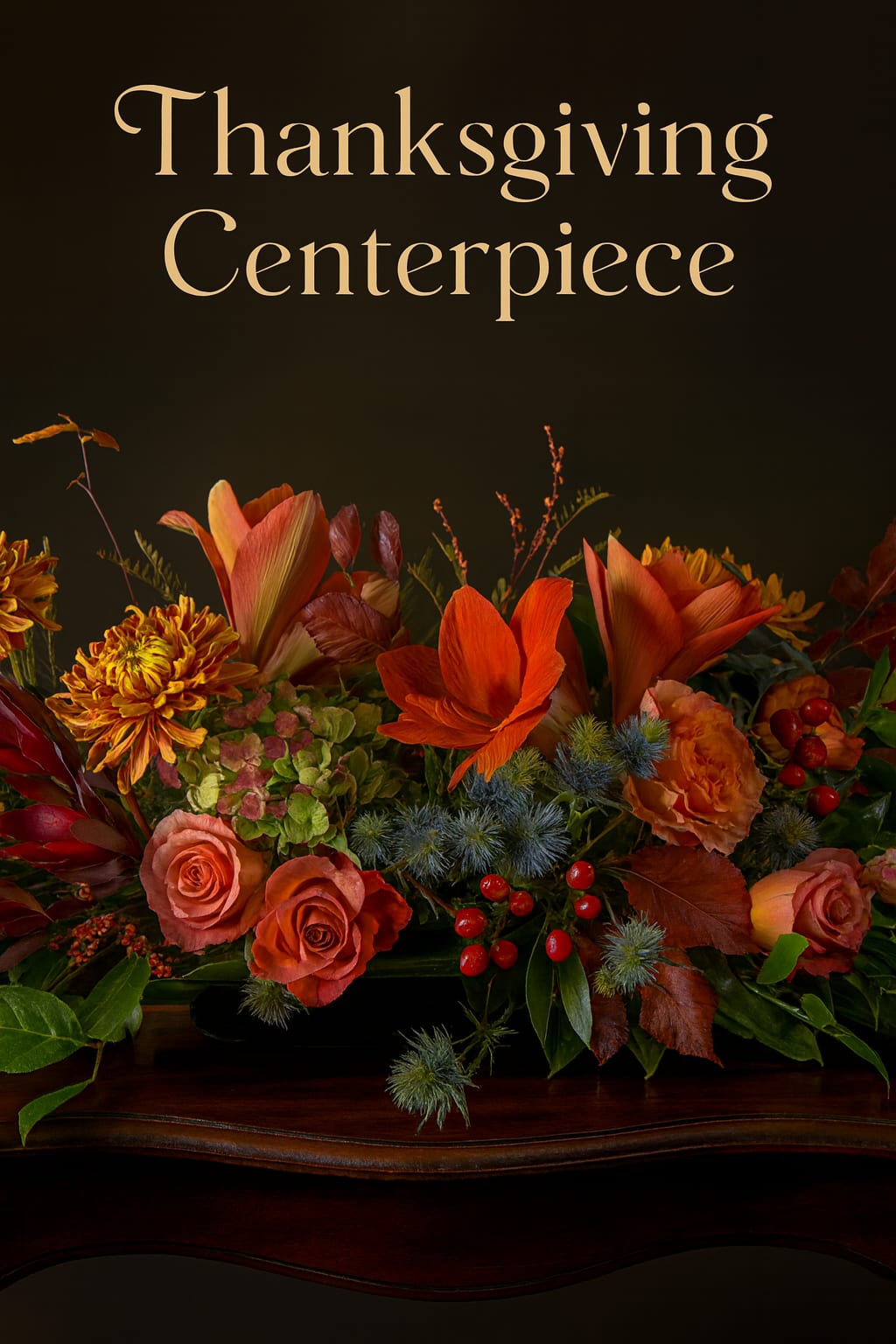 Thanksgiving Centerpiece - A beautiful assortment of seasonal flowers in a low and lush design, perfect to wow your guests for Thanksgiving!