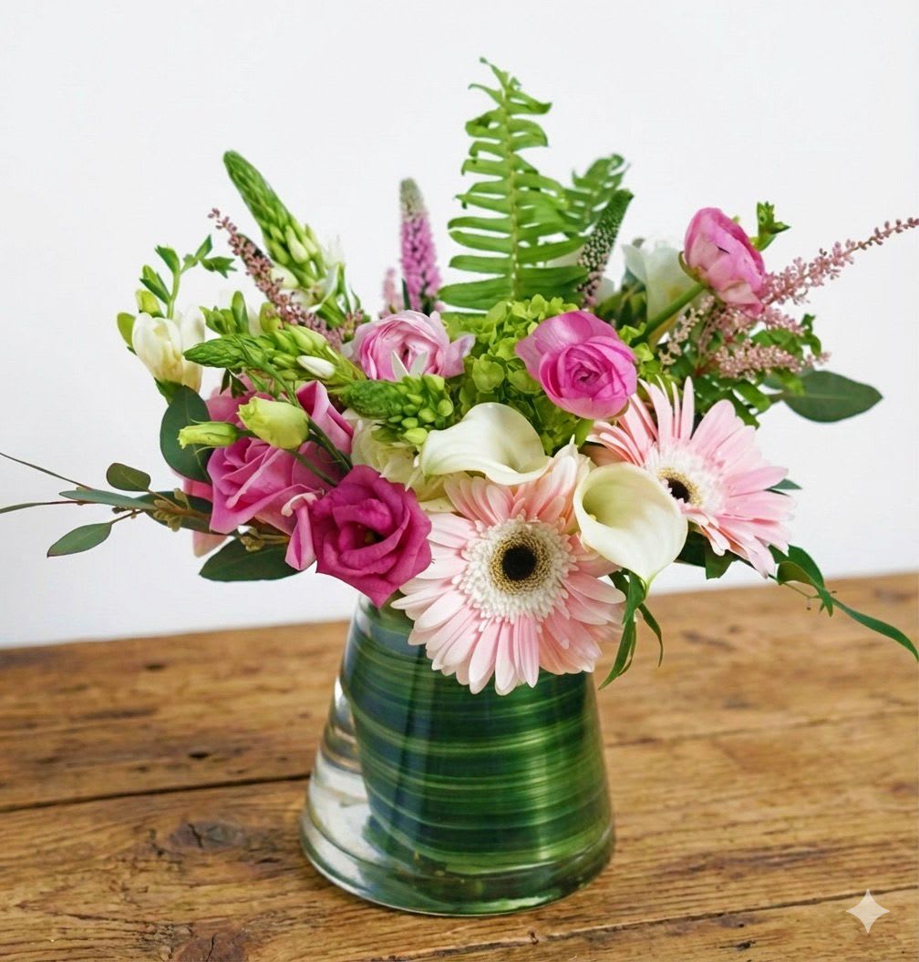 Designer's Choice- Cuteness  - Handcrafted specifically for your recipient. Each bouquet is uniquely designed based on the relationship type, occasion, and the style. The photo shown here is our florist’s interpretation of ‘Cuteness’, and not necessarily what your loved one will receive. Your delivery will likely feature different flowers, colors and presentation, based specifically on the information and preferences you provide your local artisan florist, and their interpretation of ‘Cuteness’.﻿ Standard size pictured. Larger sizes available.