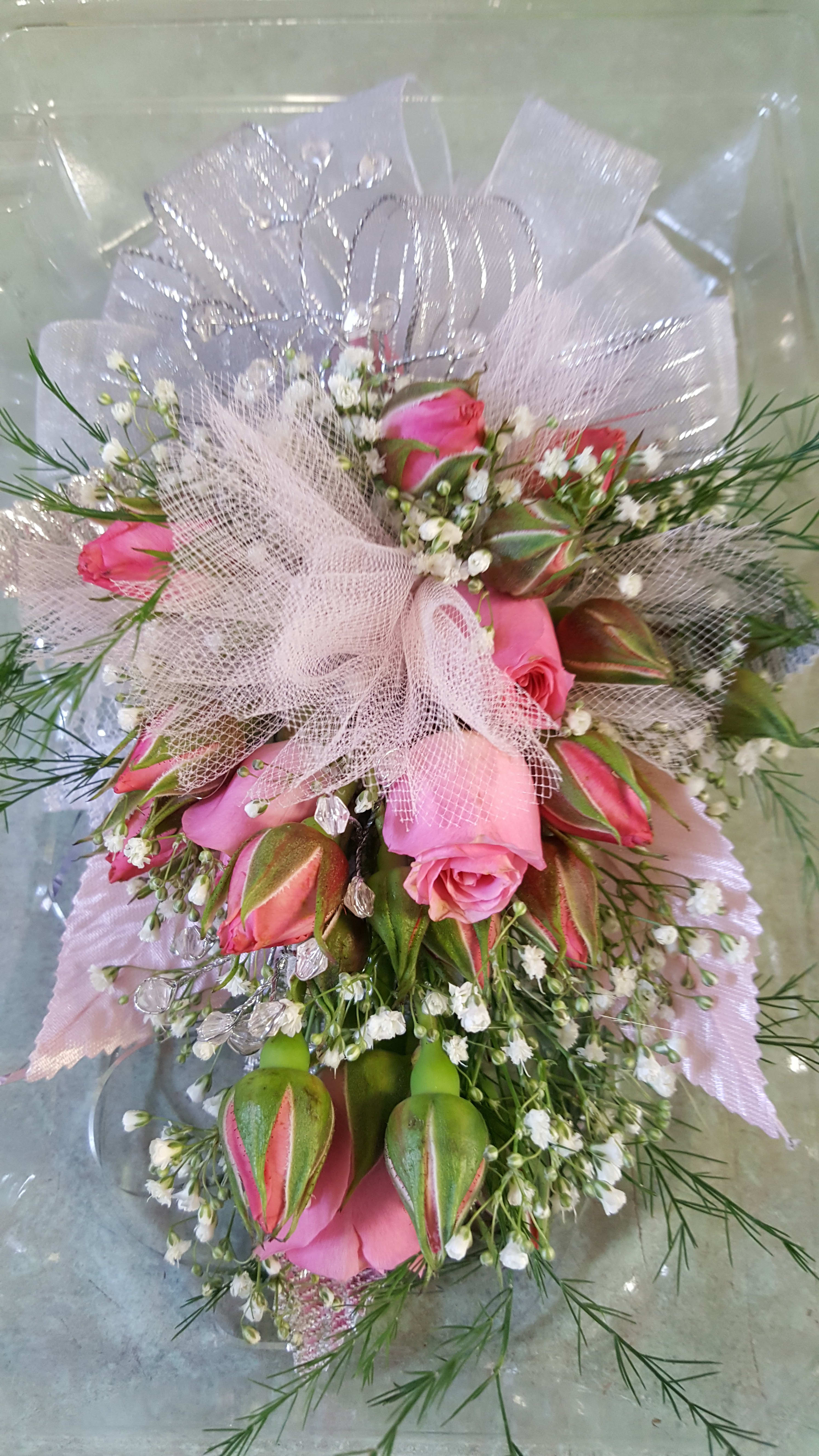 SOLD OUT!! Wrist Corsage for the prom - A FULL 36 hour notice! Thank you!  NO SAME DAY DESIGN ORDERS!  Mixed colors and embellishments based on price quote. Call 978-922-8444 to place your order