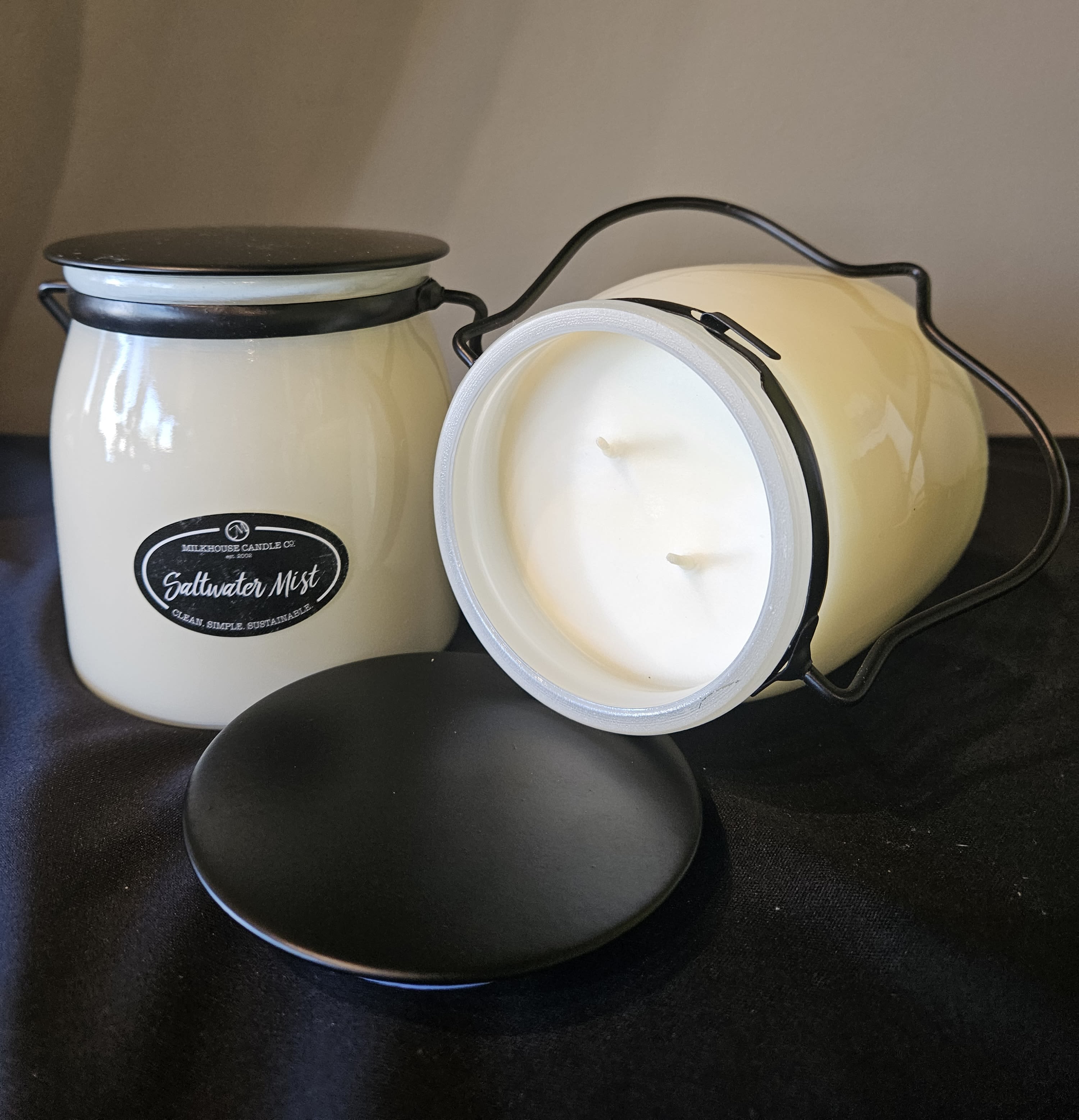 Milkhouse Candle Company - 16 oz all natural wax in a glass milk jar with handle. Parabin, lead, and dye free. Made in the U.S.A