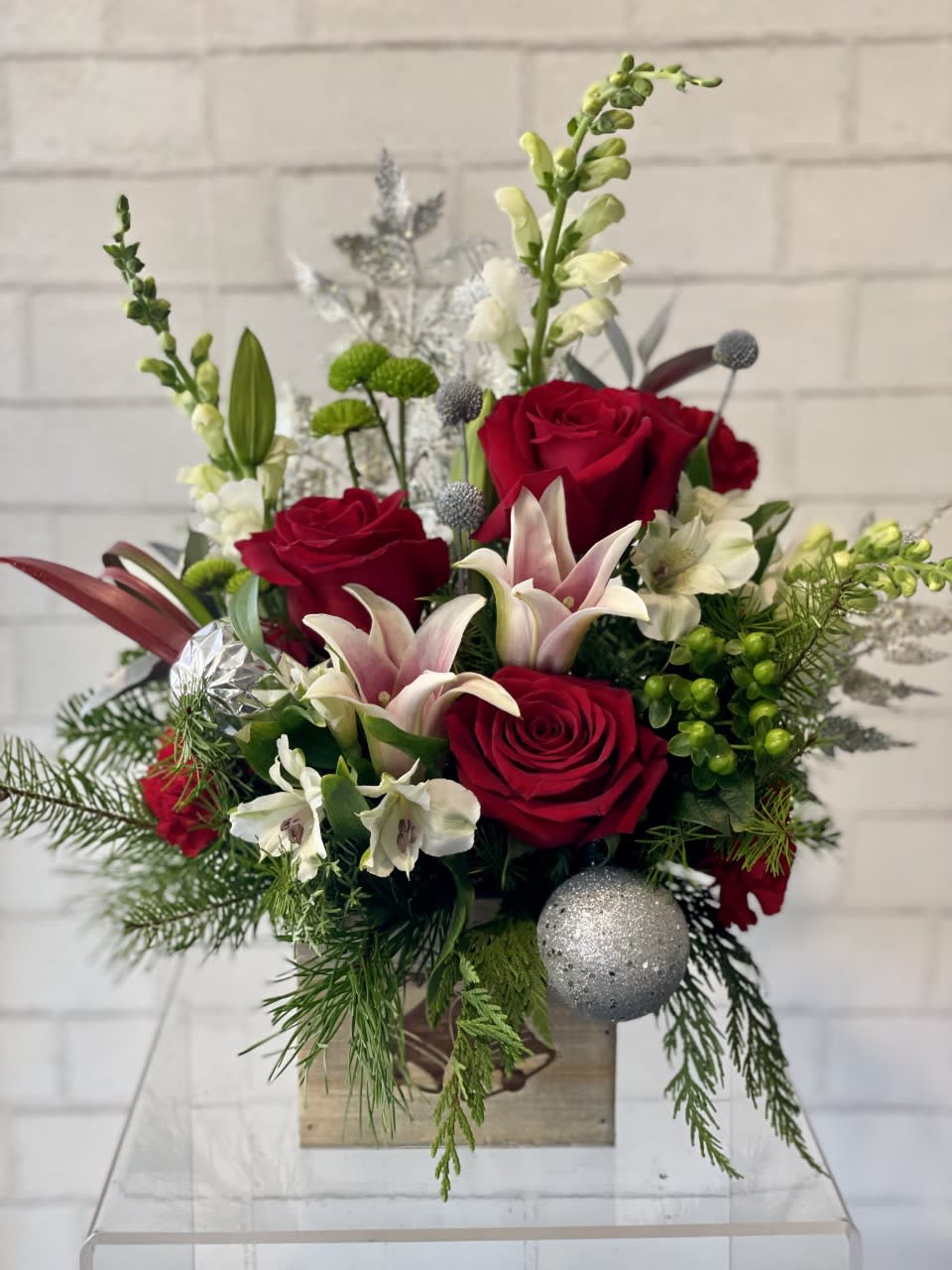 Silver Bells  - Enjoy hues of reds and whites in this&quot; Silver Bells decorative planter for the holiday