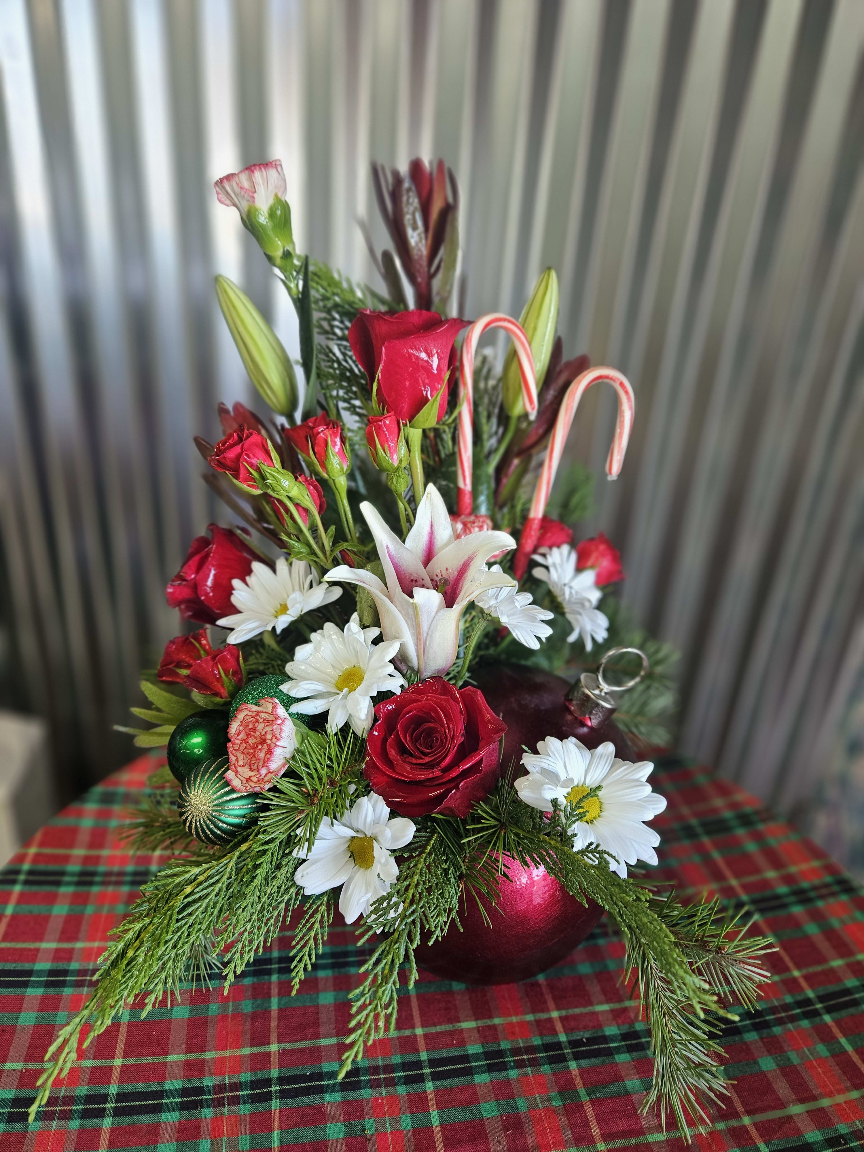 Ornamental love - A large Red Ornament with beautiful seasonal christmas flowers 