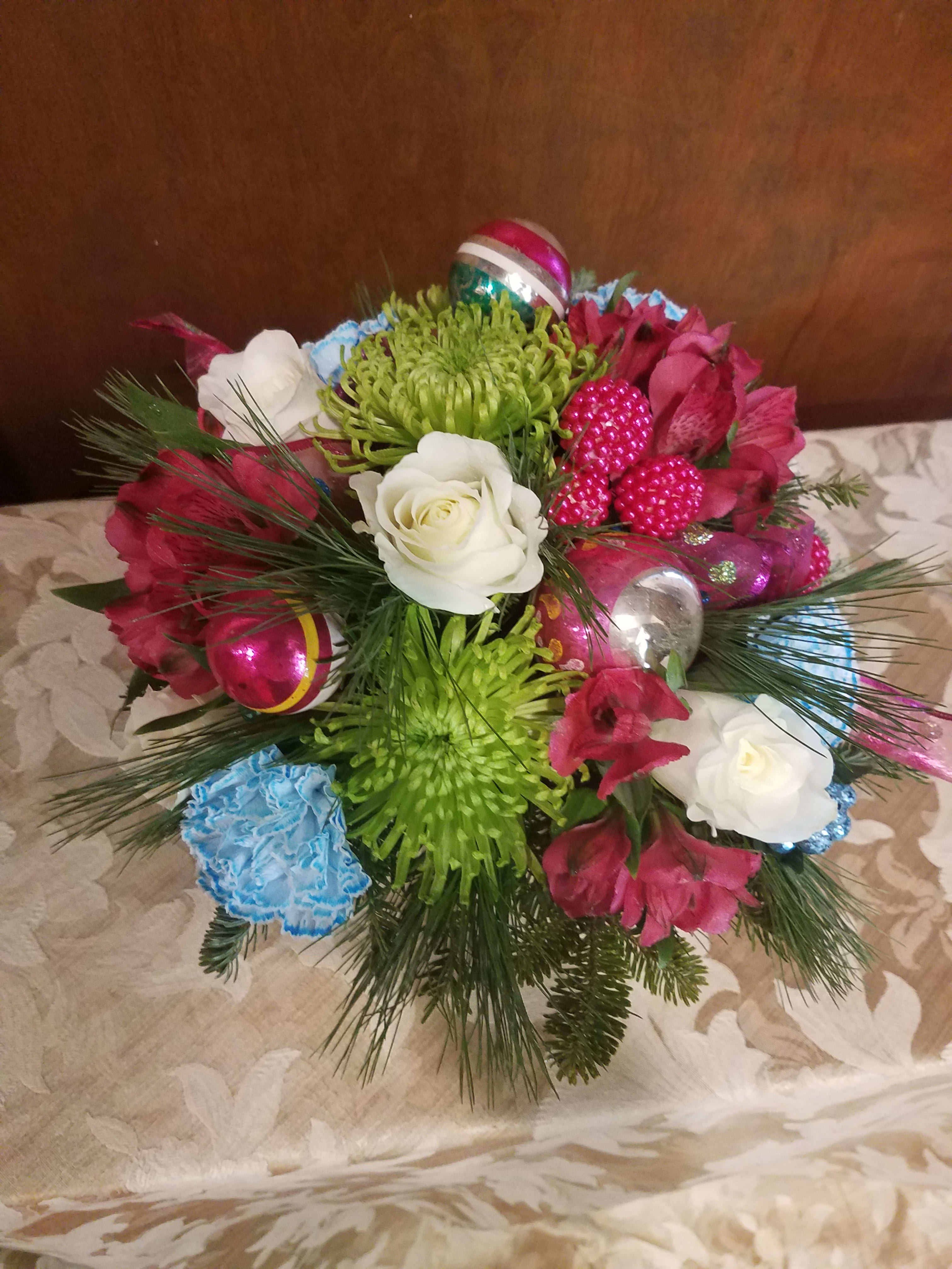 Diva Pink Christmas  - Hot pink, Lime Green, and Blue. Great arrangement for that person that is non-tradtional
