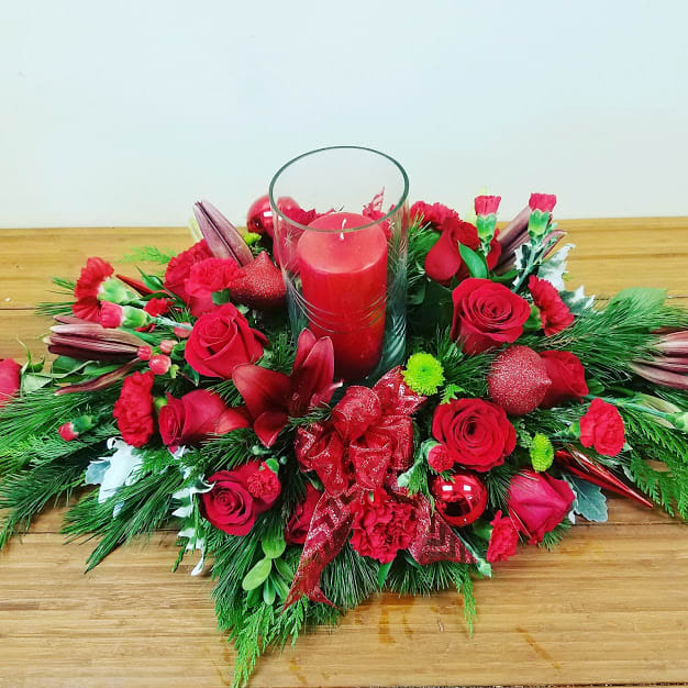 Christmas hurricane centerpiece  - Red and Green centerpiece with hurricane Candle  