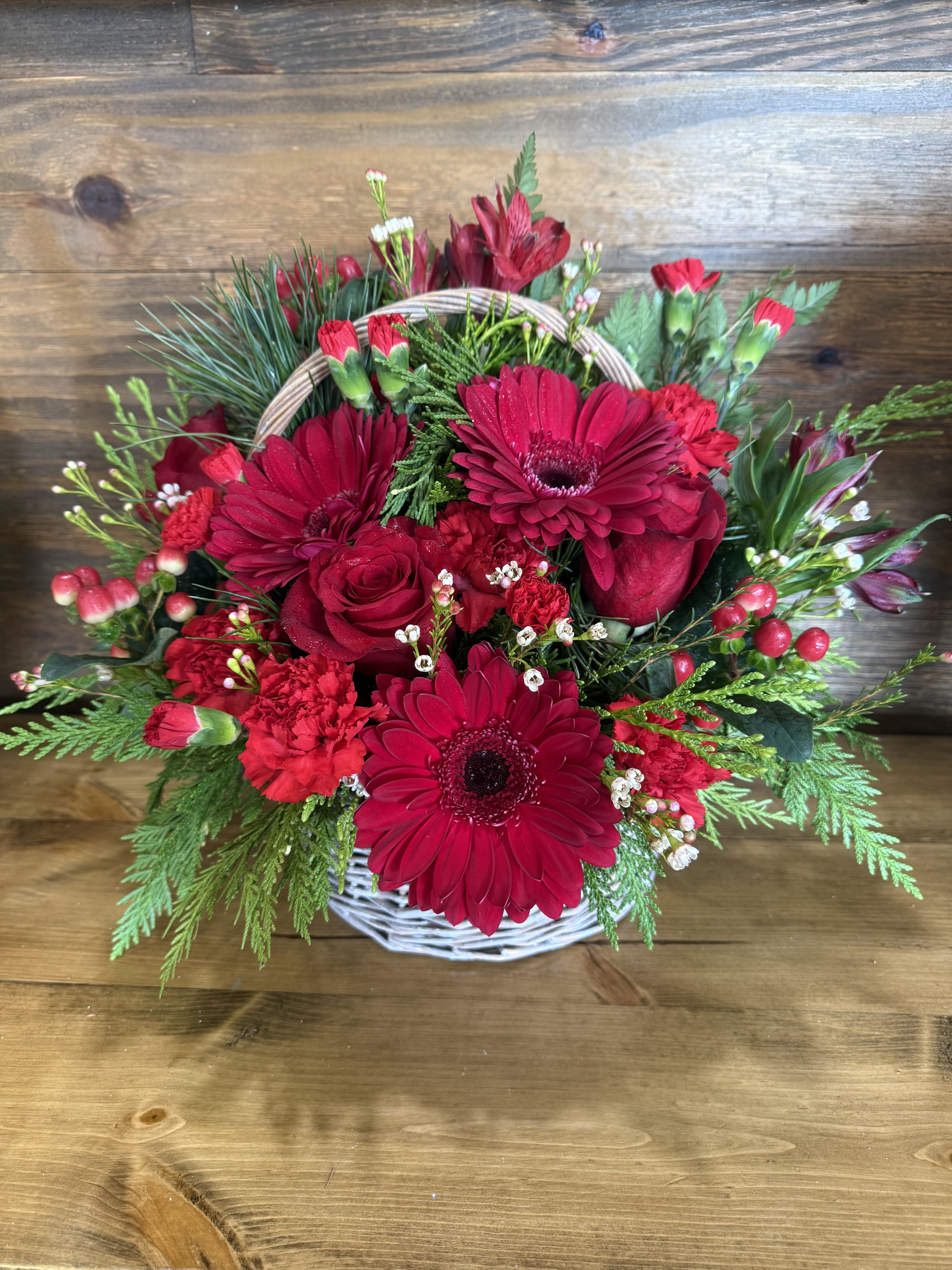 Holiday Basket  - Beautiful red Holiday blooms!