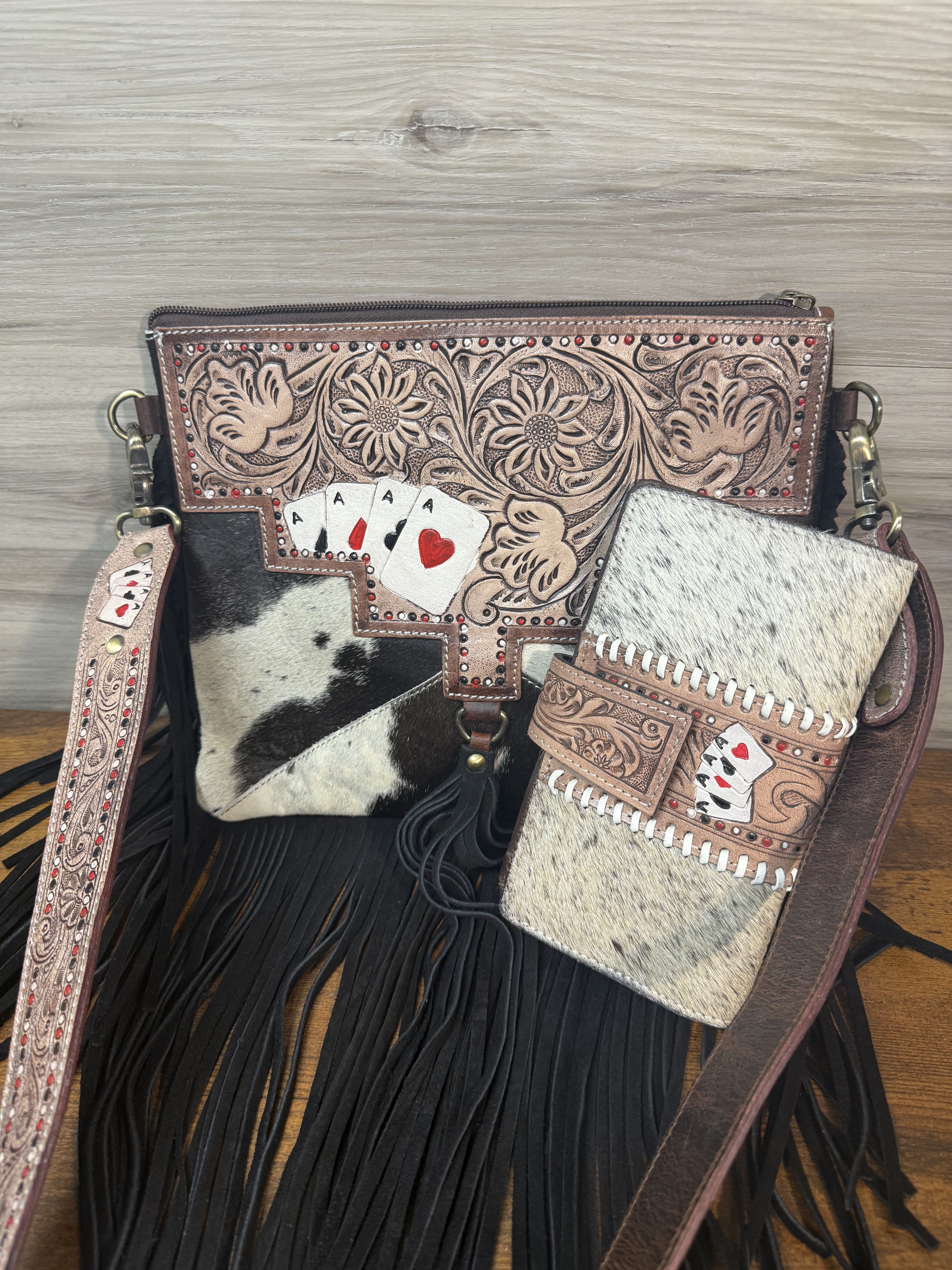 Genuine cowhide and leather Handbag and wallet set  - Genuine cowide and leather handbag and matching wallet set