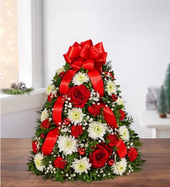 Christmas Flower Tree - Fresh floral twist on a traditional tree makes a great gift for family &amp; friends and it just might become your new favorite part of the holiday décor! Enjoy the beautiful Christmas tree made with flowers.